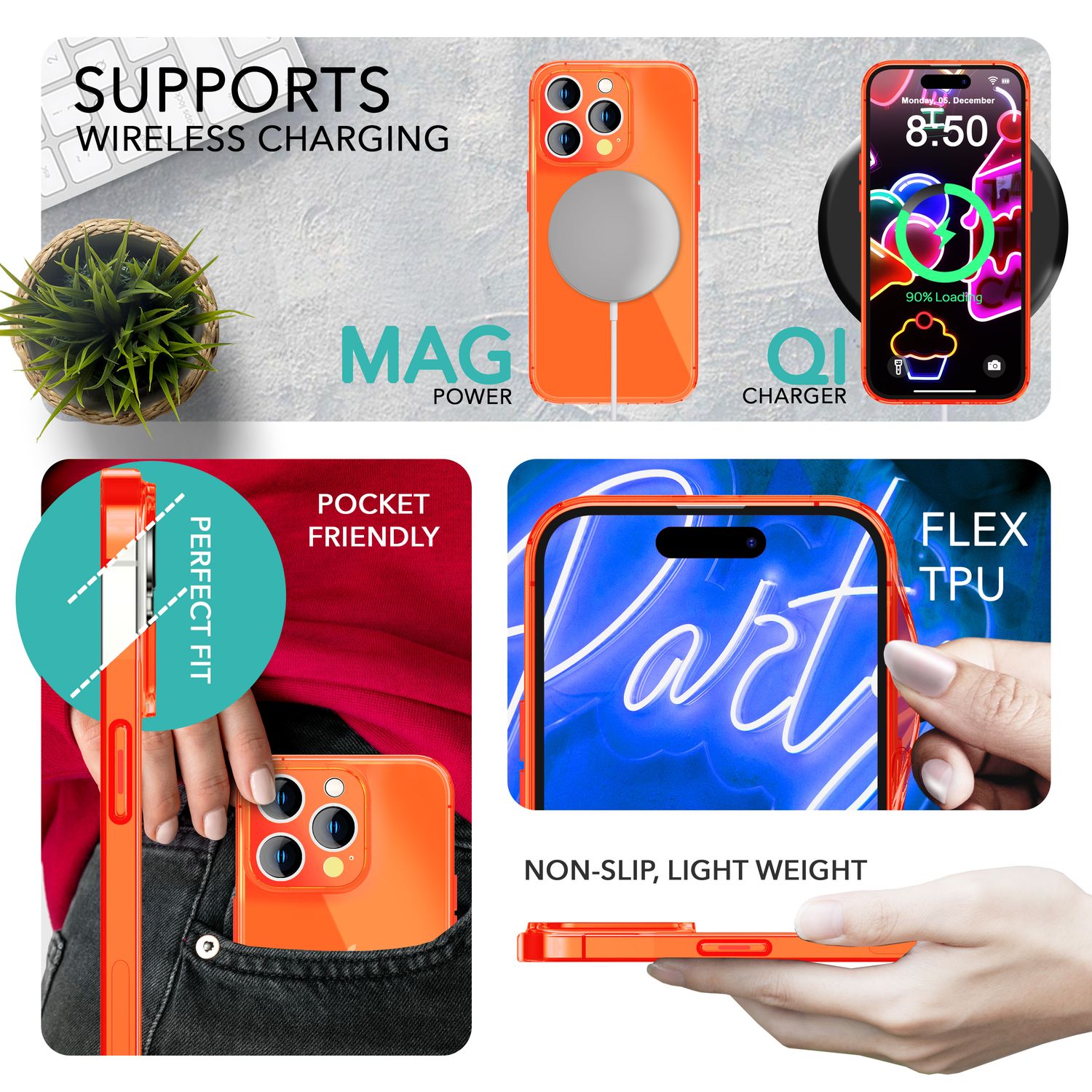 Neon Hülle für iPhone 14 Pro Max, Durchscheinend Bunt Handyhülle TPU Schutzhülle Orange NALIA Neon Hülle