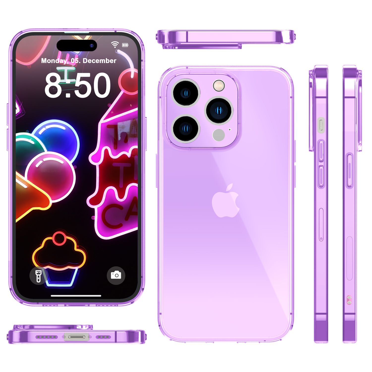 Neon Hülle für iPhone 14 Pro Max, Durchscheinend Bunt Handyhülle TPU Schutzhülle Lila NALIA Neon Hülle