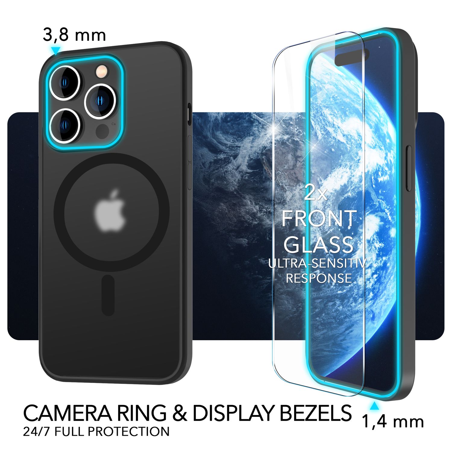 MagSafe Hülle mit 2x Schutz Glas für iPhone 14 Pro, Halb-Transparent Handy Cover Default Title NALIA Protective Hülle