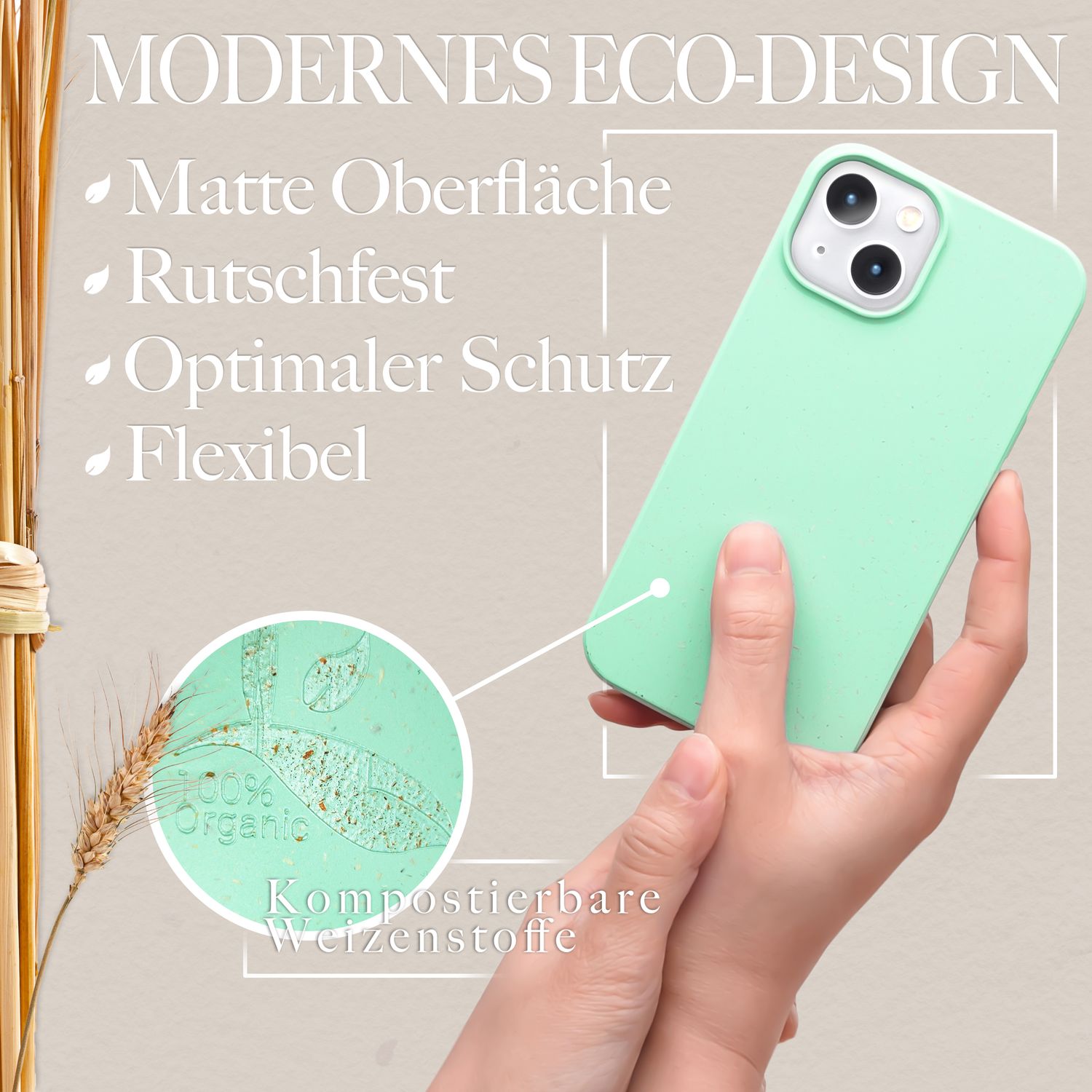 Bio Hülle für iPhone 14, Nachhaltiges Öko Case Umweltfreundlich Natur Eco Cover