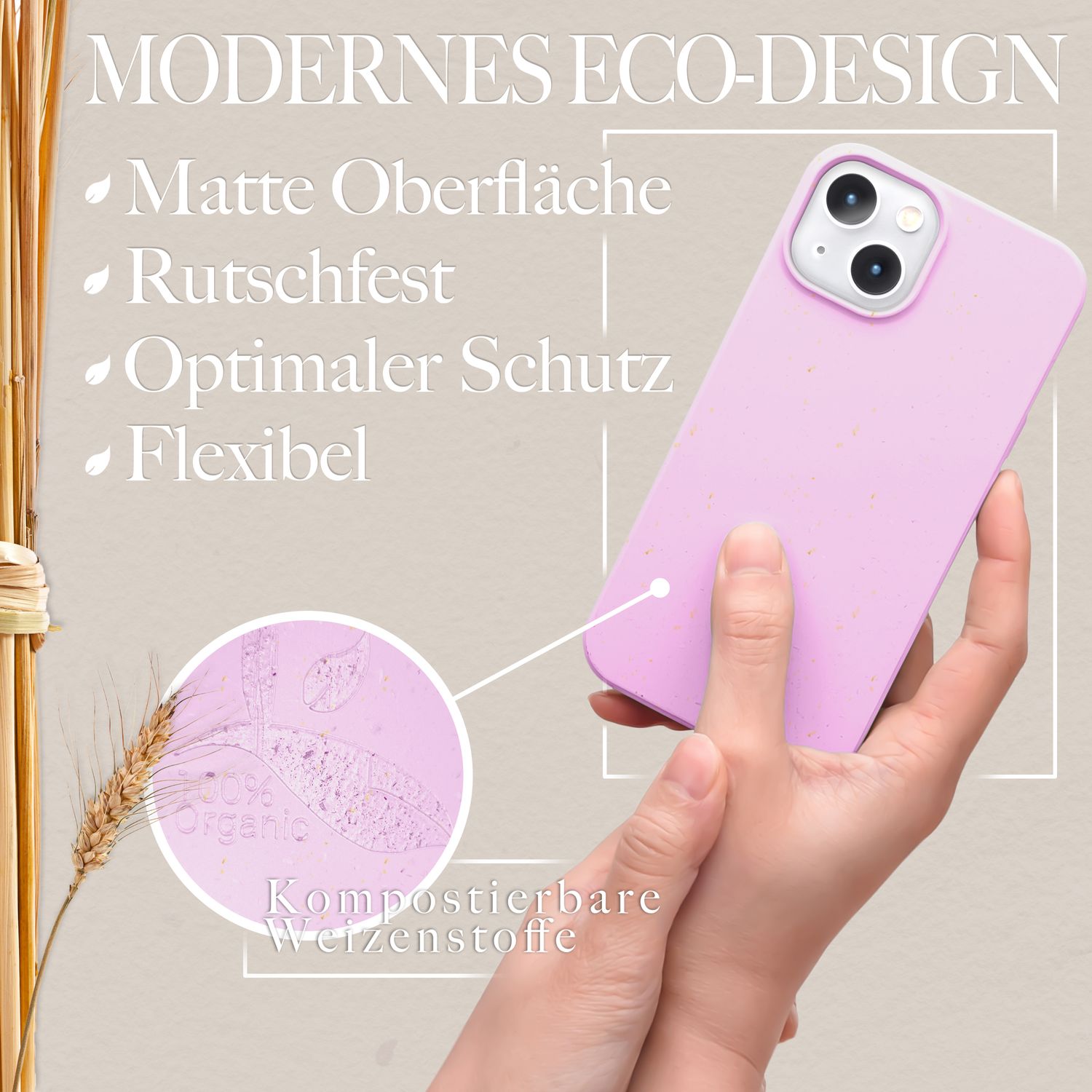 Bio Hülle für iPhone 14, Nachhaltiges Öko Case Umweltfreundlich Natur Eco Cover