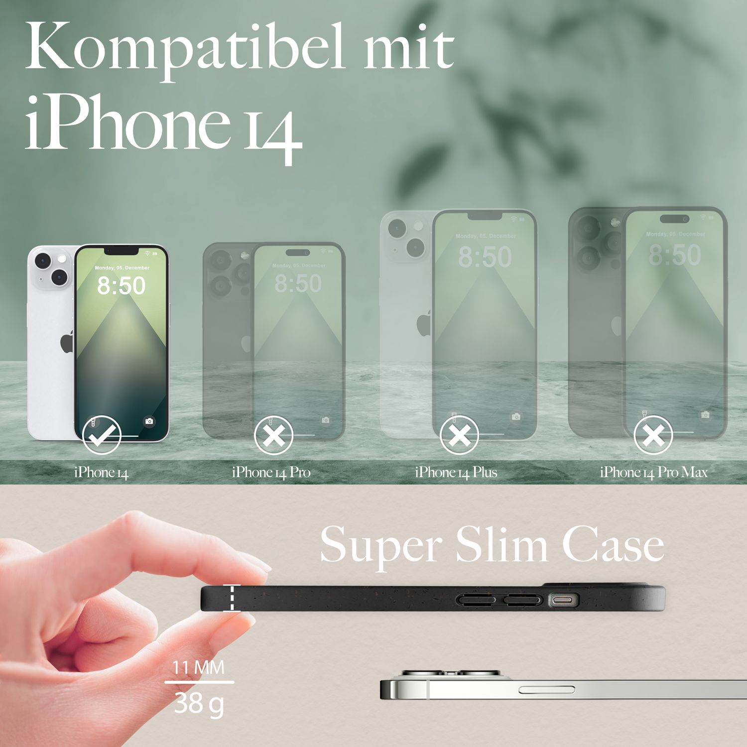 Bio Hülle für iPhone 14, Nachhaltiges Öko Case Umweltfreundlich Natur Eco Cover