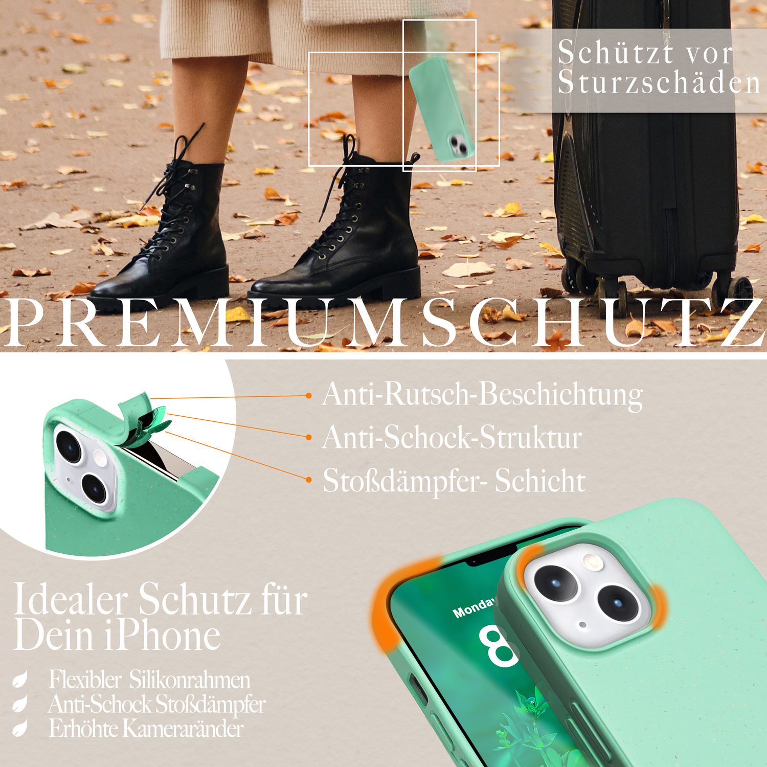 Bio Hülle für iPhone 14, Nachhaltiges Öko Case Umweltfreundlich Natur Eco Cover