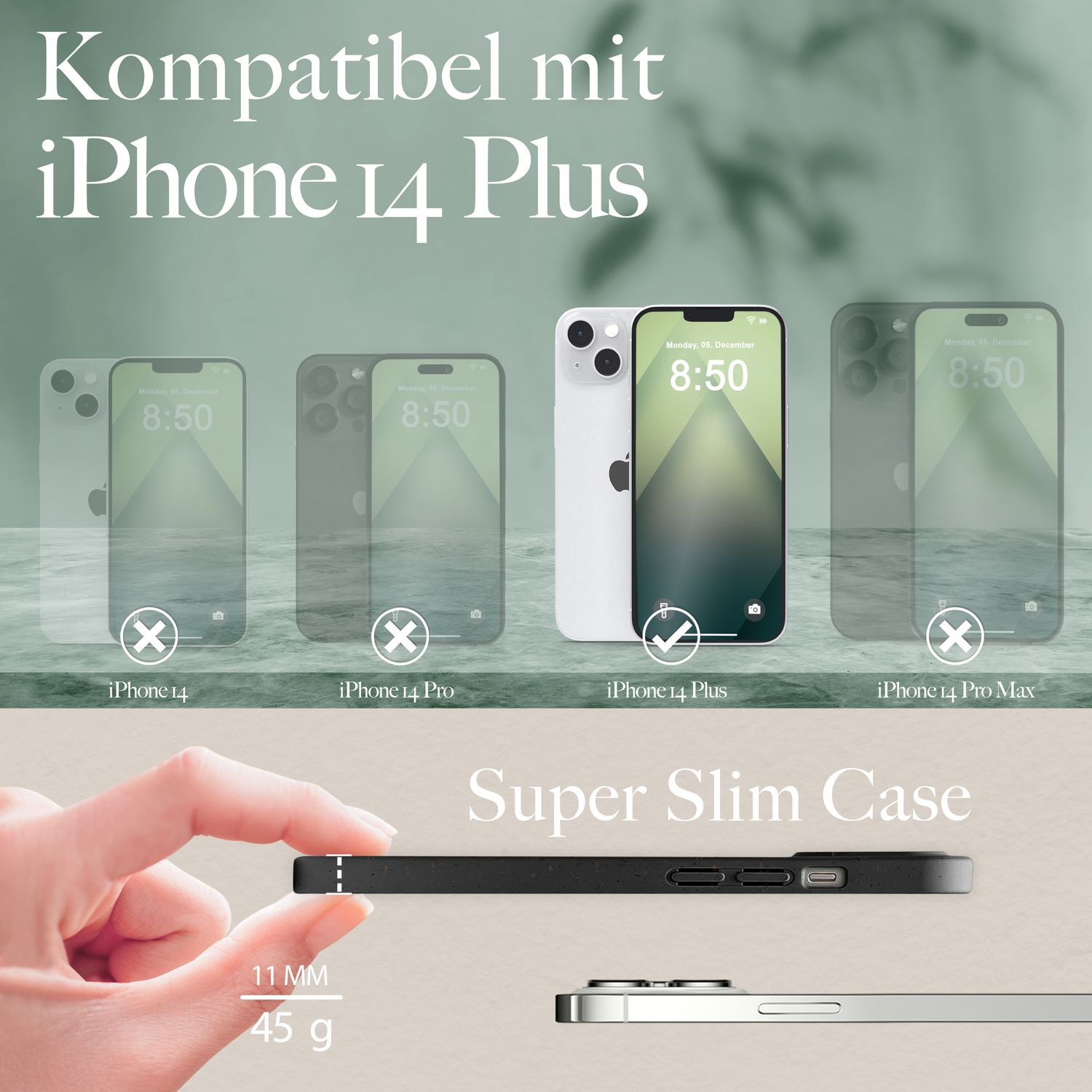 Bio Hülle für iPhone 14 Plus, Nachhaltiges Öko Case Umweltfreundlich Natur Cover
