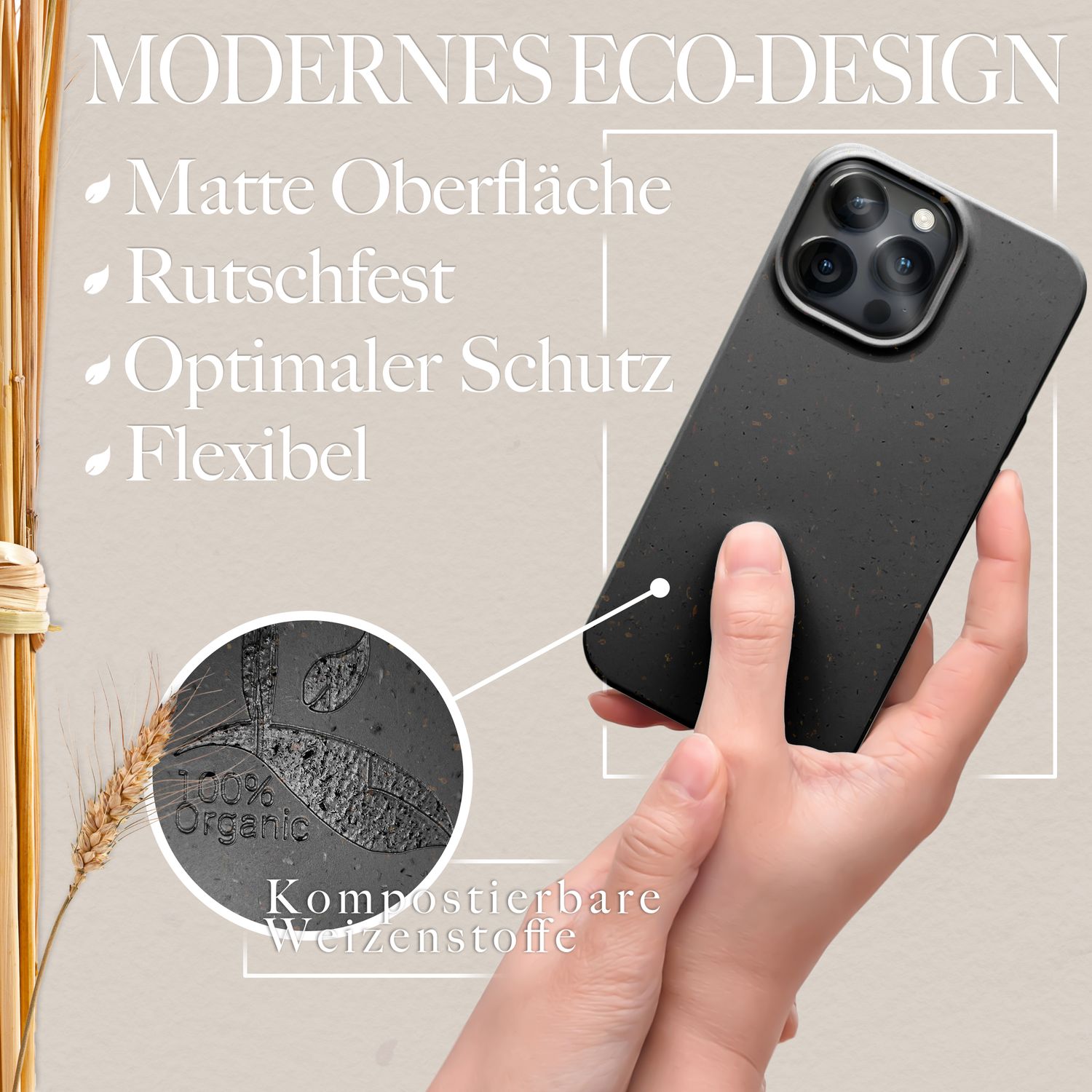 Bio Hülle für iPhone 14 Pro, Nachhaltiges Öko Case Umweltfreundlich Natur Cover