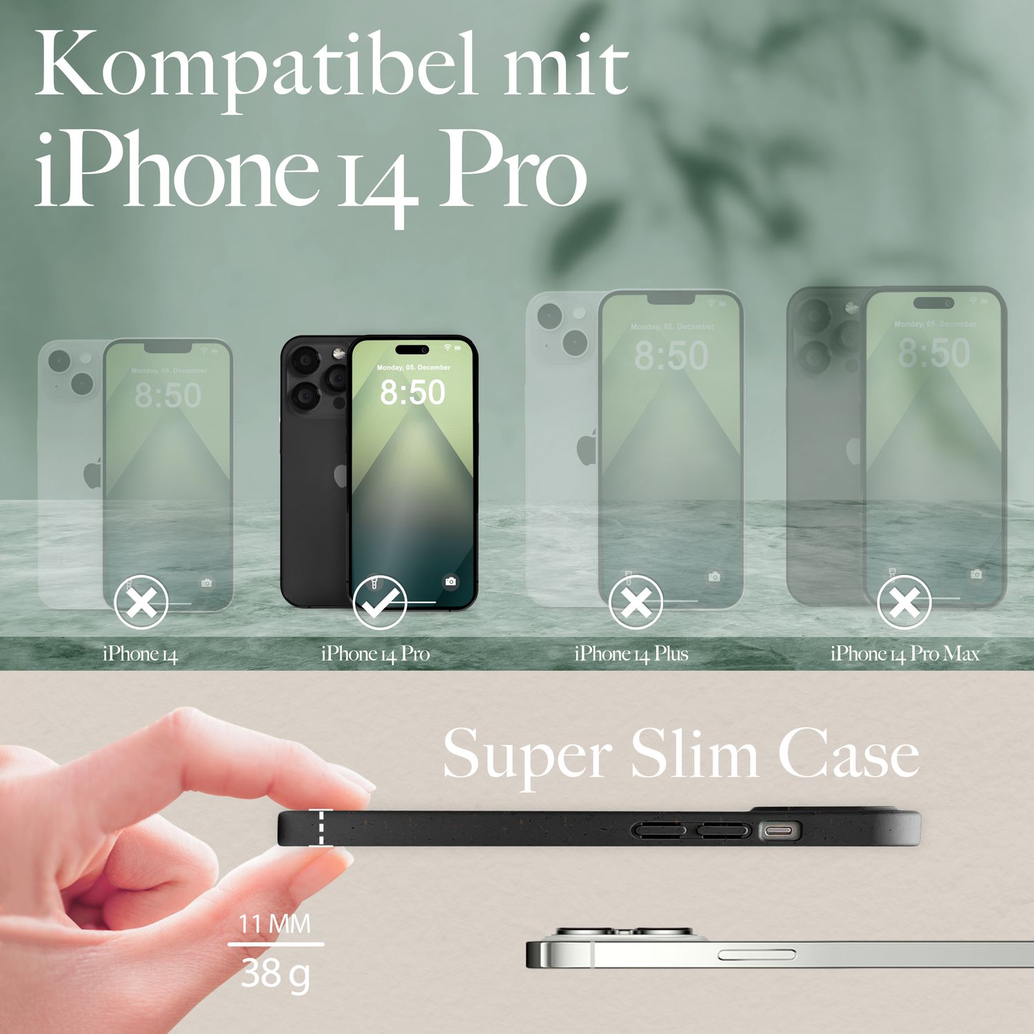 Bio Hülle für iPhone 14 Pro, Nachhaltiges Öko Case Umweltfreundlich Natur Cover