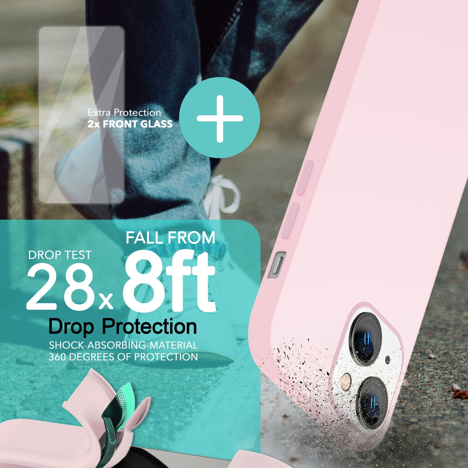 MagSafe Hülle mit 2x Schutz Glas für iPhone 14, Easy Clean Silikon Handy Cover Pink NALIA Protective Hülle