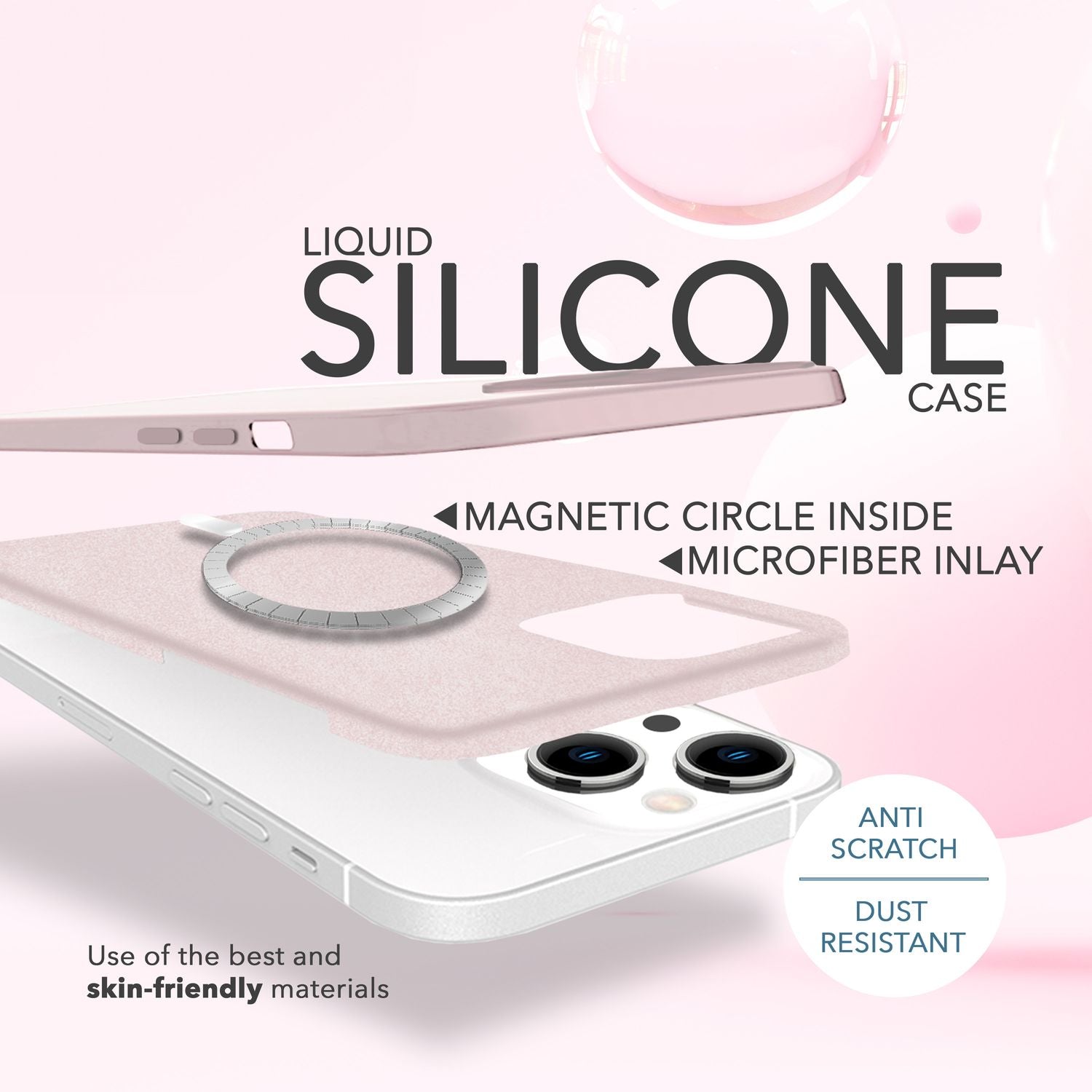 MagSafe Hülle mit 2x Schutz Glas für iPhone 14, Easy Clean Silikon Handy Cover Pink NALIA Protective Hülle