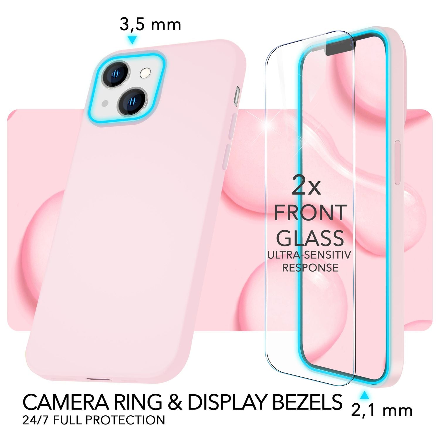 MagSafe Hülle mit 2x Schutz Glas für iPhone 14, Easy Clean Silikon Handy Cover Pink NALIA Protective Hülle