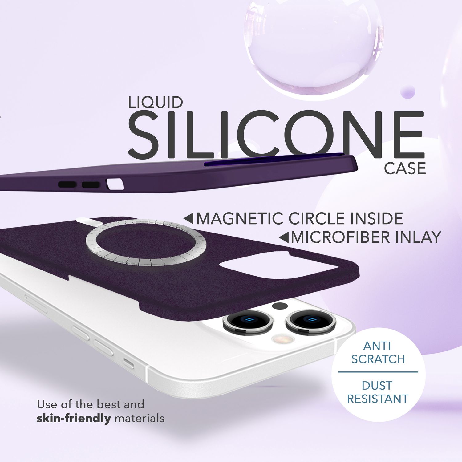 MagSafe Hülle mit 2x Schutz Glas für iPhone 14, Easy Clean Silikon Handy Cover Burgunder NALIA Protective Hülle