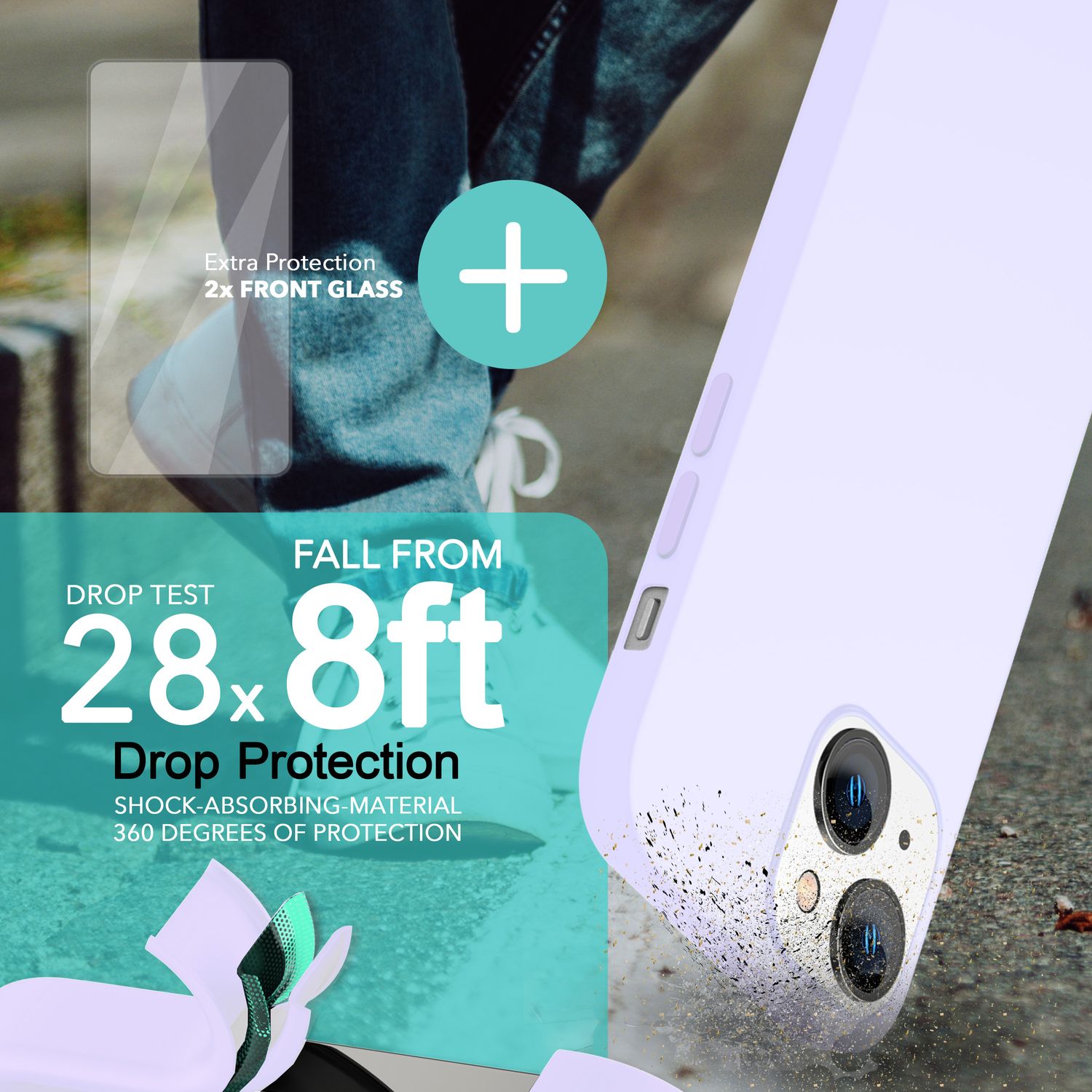 MagSafe Hülle mit 2x Schutz Glas für iPhone 14, Easy Clean Silikon Handy Cover Lila NALIA Protective Hülle