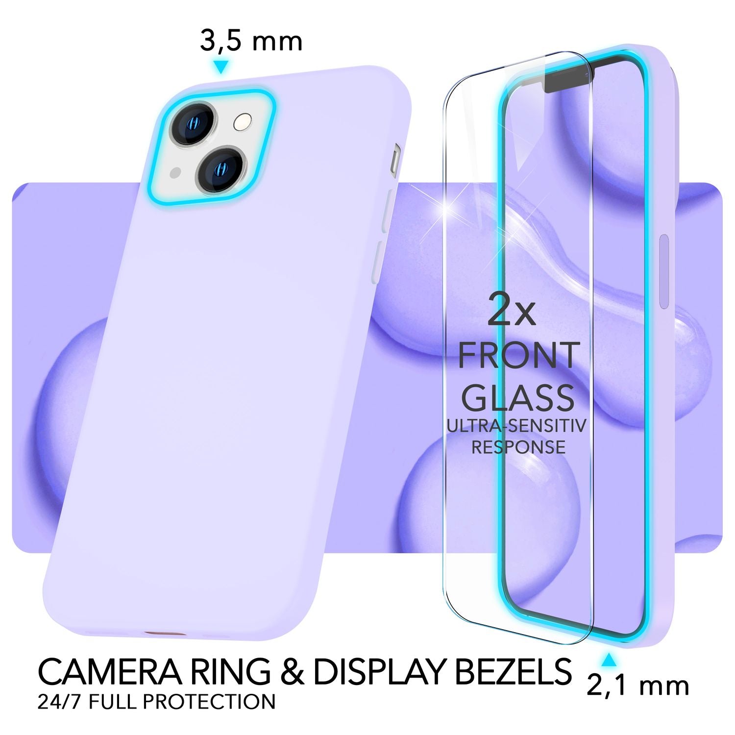 MagSafe Hülle mit 2x Schutz Glas für iPhone 14, Easy Clean Silikon Handy Cover Lila NALIA Protective Hülle