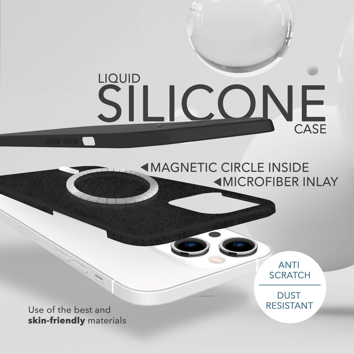 MagSafe Hülle mit 2x Schutz Glas für iPhone 14, Easy Clean Silikon Handy Cover Schwarz NALIA Protective Hülle