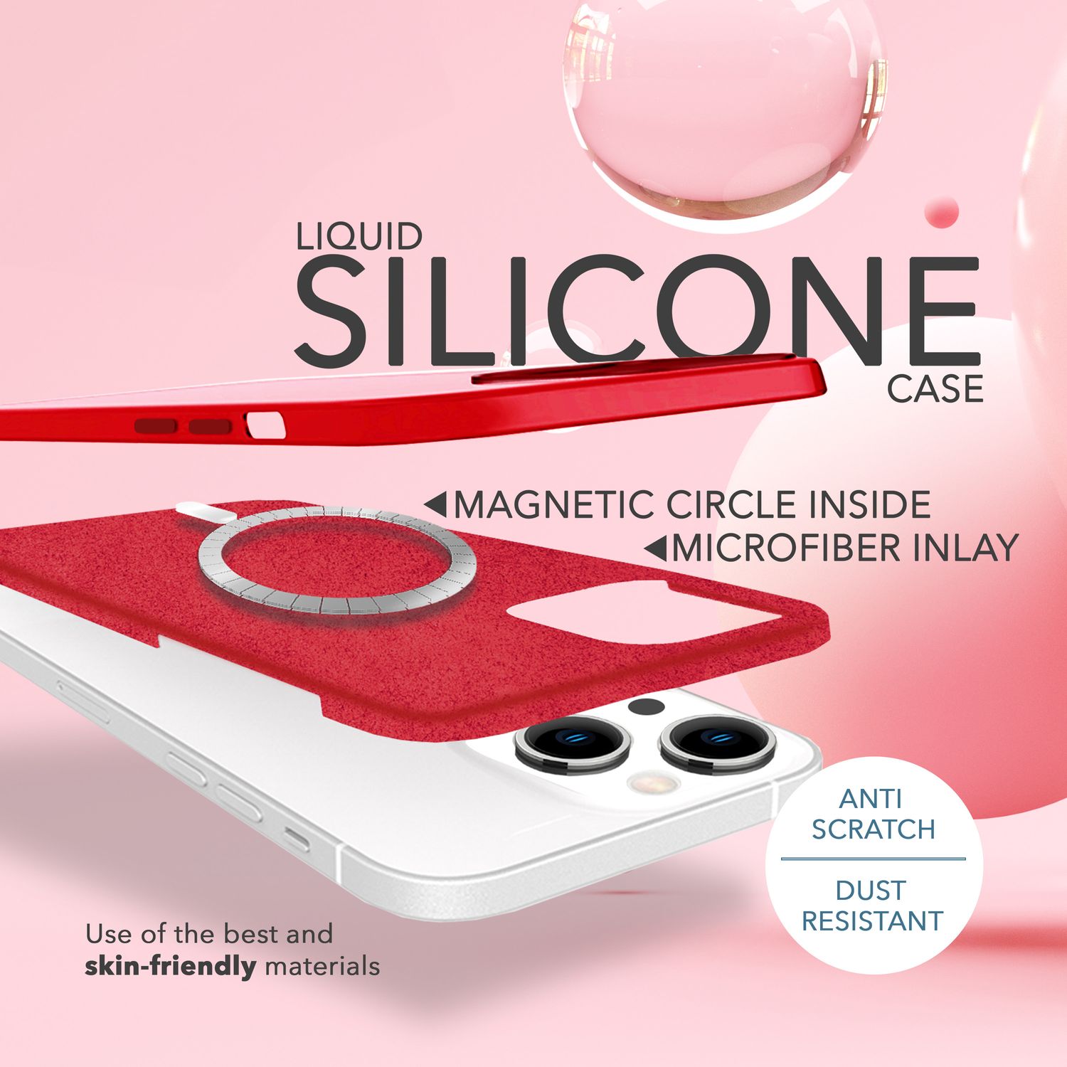 MagSafe Hülle mit 2x Schutz Glas für iPhone 14, Easy Clean Silikon Handy Cover Rot NALIA Protective Hülle