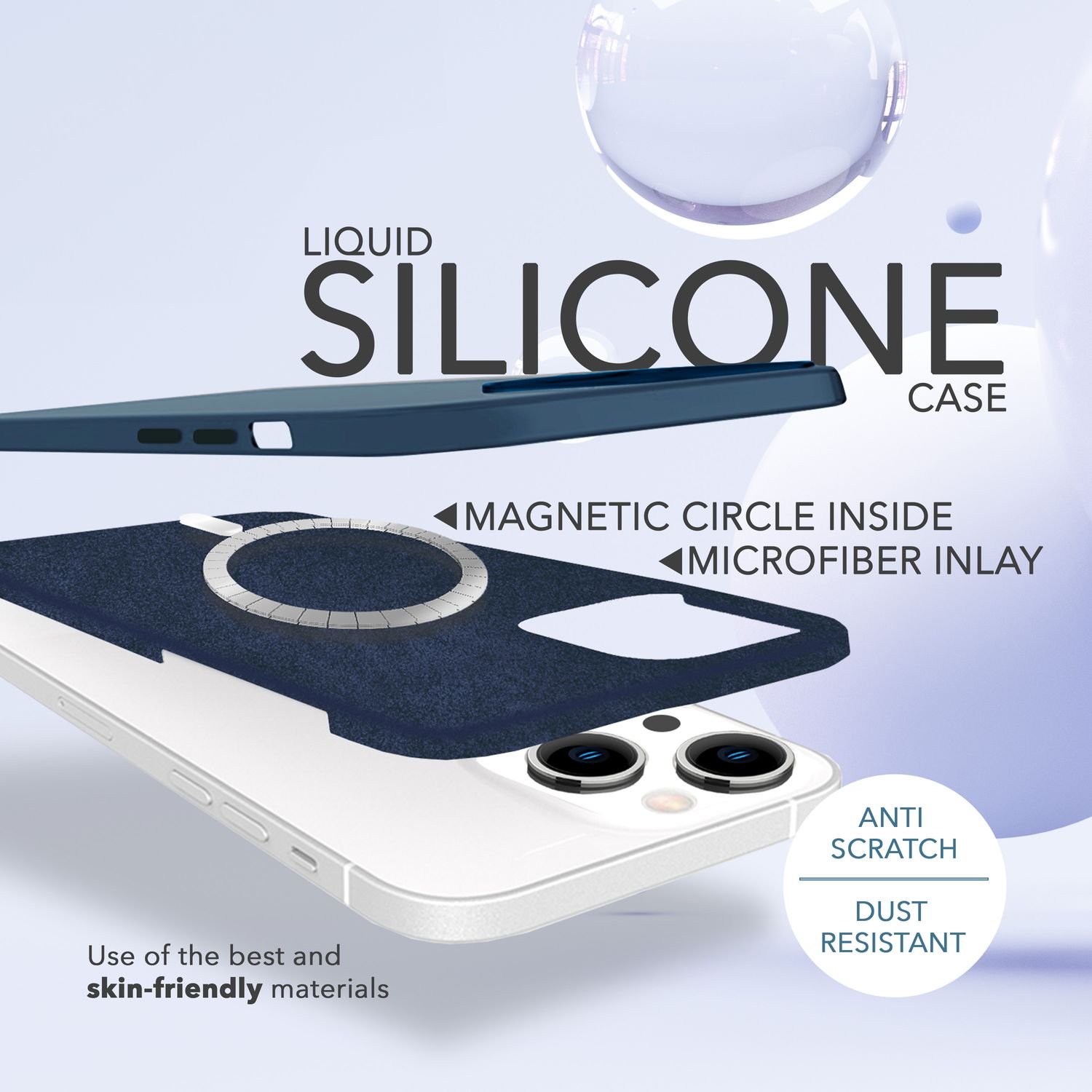 MagSafe Hülle mit 2x Schutz Glas für iPhone 14, Easy Clean Silikon Handy Cover Blau NALIA Protective Hülle