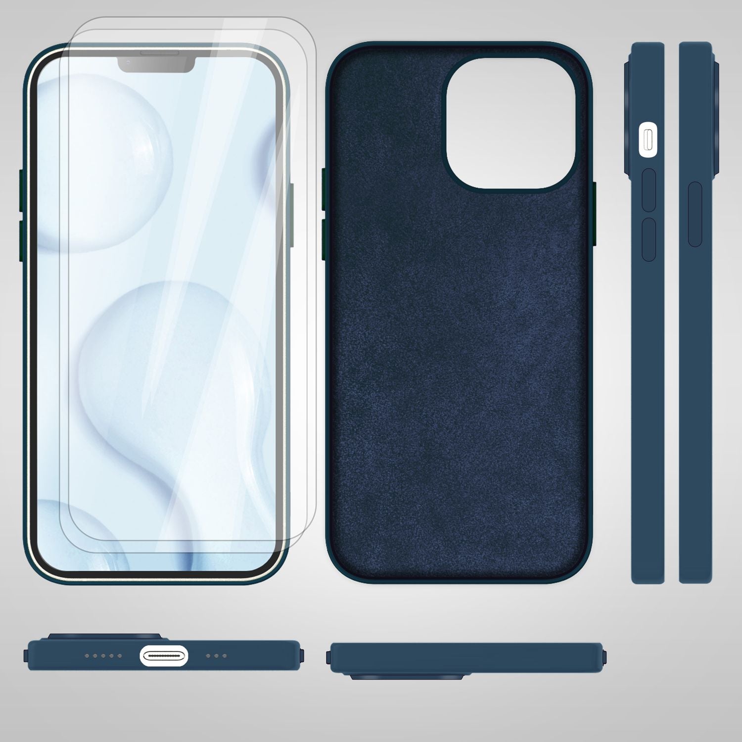 MagSafe Hülle mit 2x Schutz Glas für iPhone 14, Easy Clean Silikon Handy Cover Blau NALIA Protective Hülle