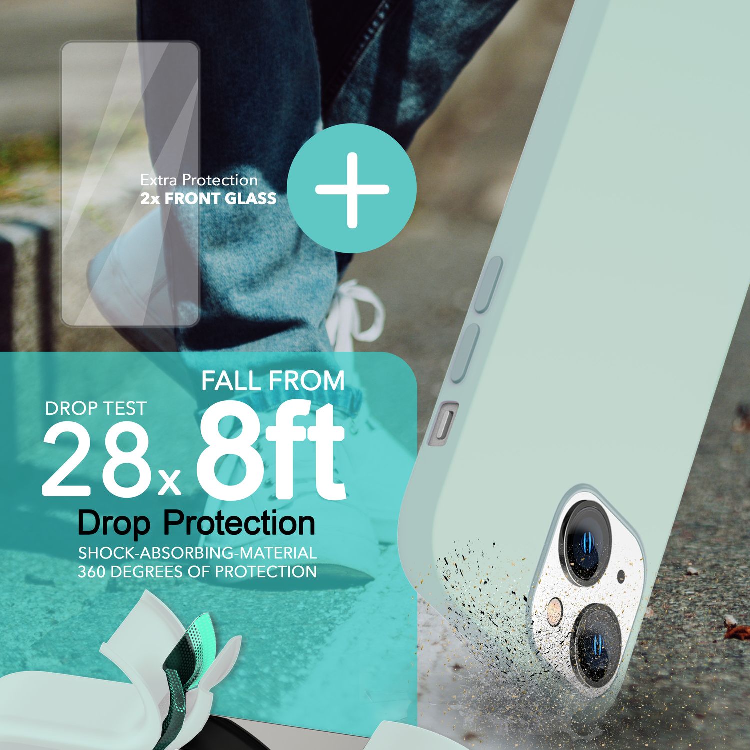 MagSafe Hülle mit 2x Schutz Glas für iPhone 14, Easy Clean Silikon Handy Cover Grün NALIA Protective Hülle