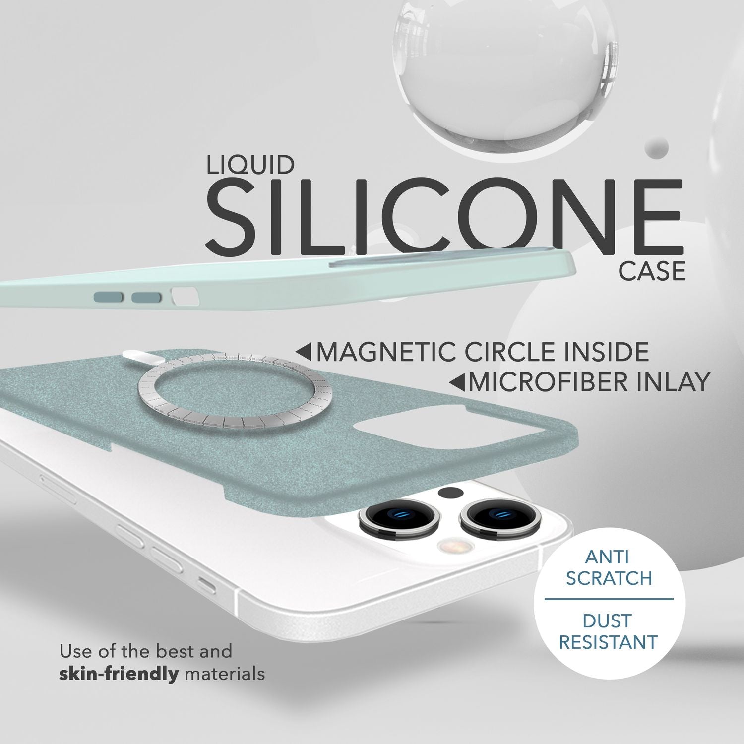 MagSafe Hülle mit 2x Schutz Glas für iPhone 14, Easy Clean Silikon Handy Cover Grün NALIA Protective Hülle