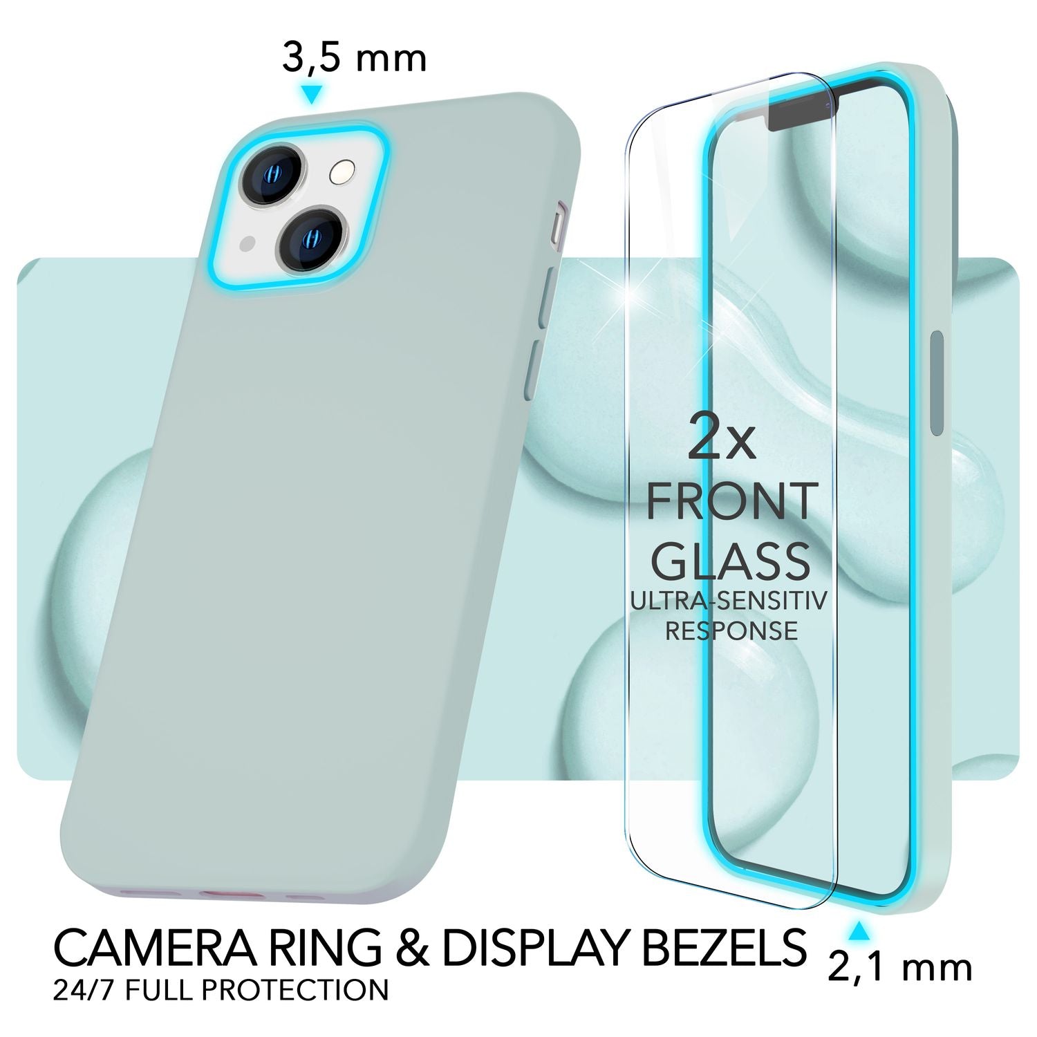 MagSafe Hülle mit 2x Schutz Glas für iPhone 14, Easy Clean Silikon Handy Cover Grün NALIA Protective Hülle