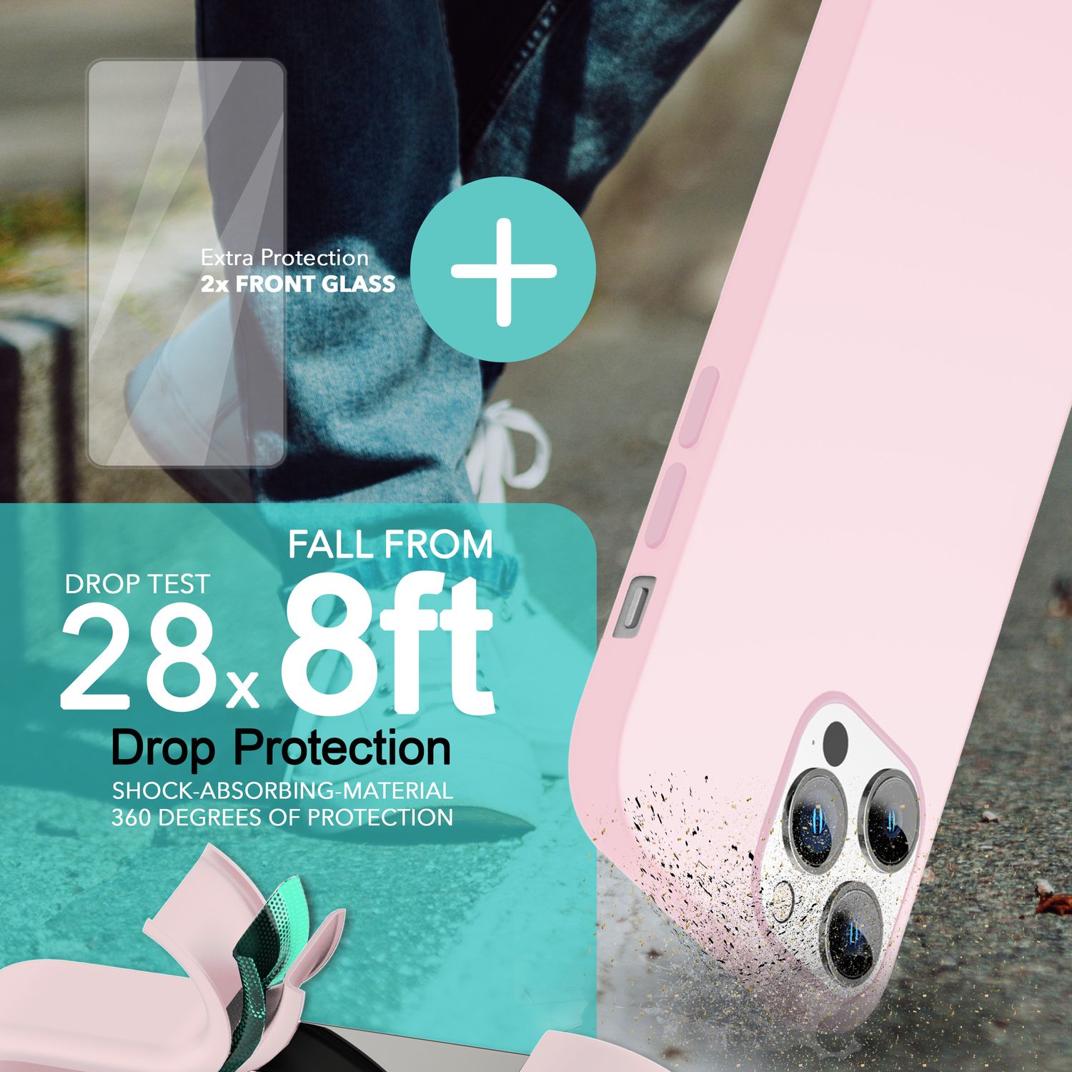 MagSafe Hülle mit 2x Schutz Glas für iPhone 14 Pro, Easy Clean Silikon Cover Pink NALIA Protective Hülle