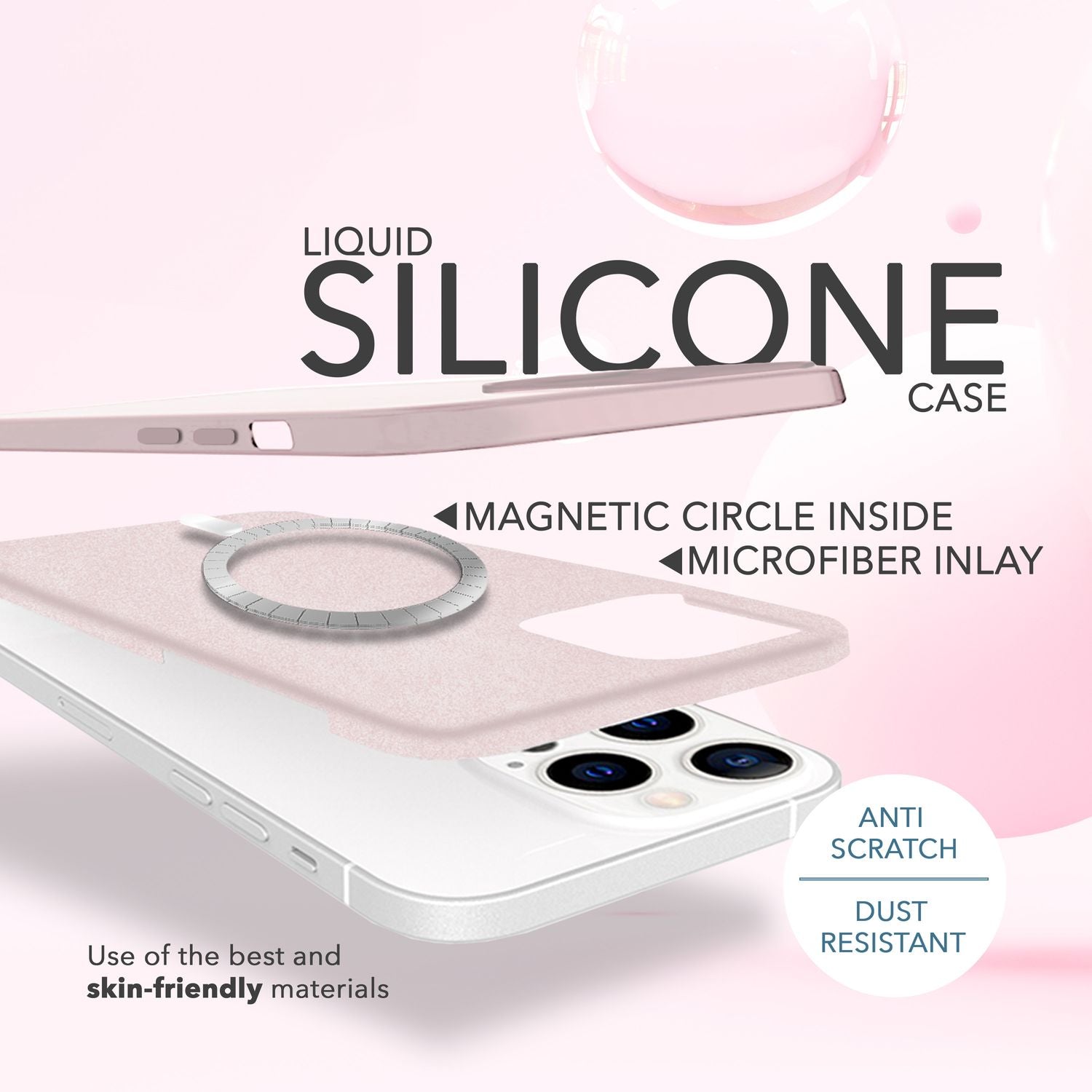 MagSafe Hülle mit 2x Schutz Glas für iPhone 14 Pro, Easy Clean Silikon Cover Pink NALIA Protective Hülle