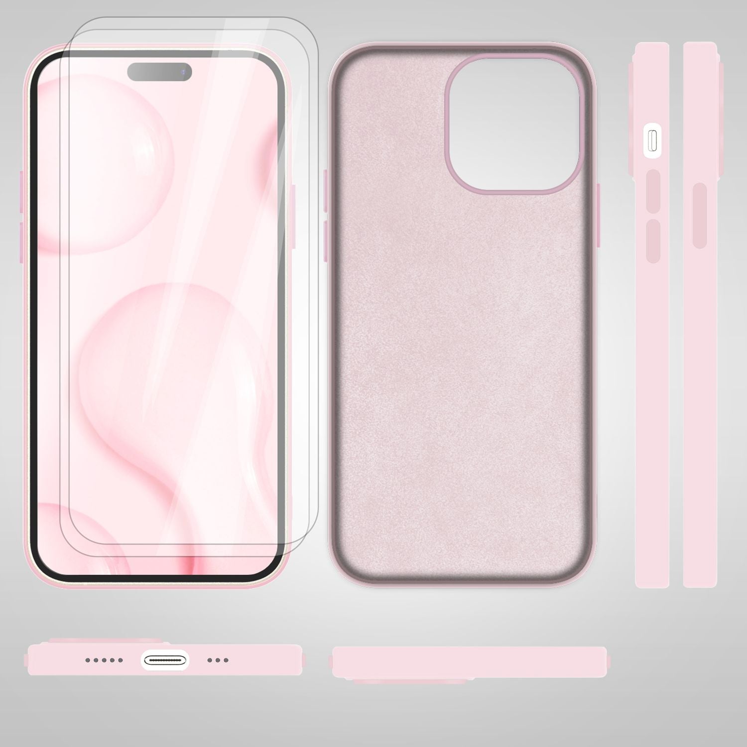 MagSafe Hülle mit 2x Schutz Glas für iPhone 14 Pro, Easy Clean Silikon Cover Pink NALIA Protective Hülle