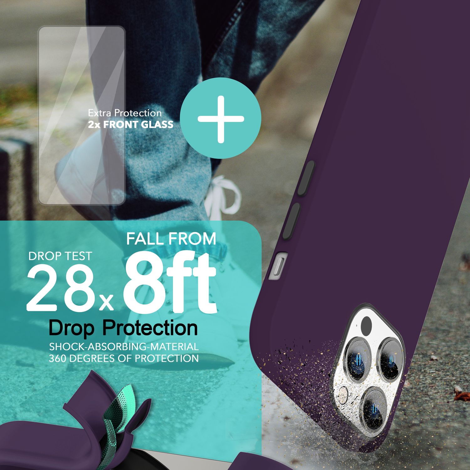 MagSafe Hülle mit 2x Schutz Glas für iPhone 14 Pro, Easy Clean Silikon Cover Burgunder NALIA Protective Hülle