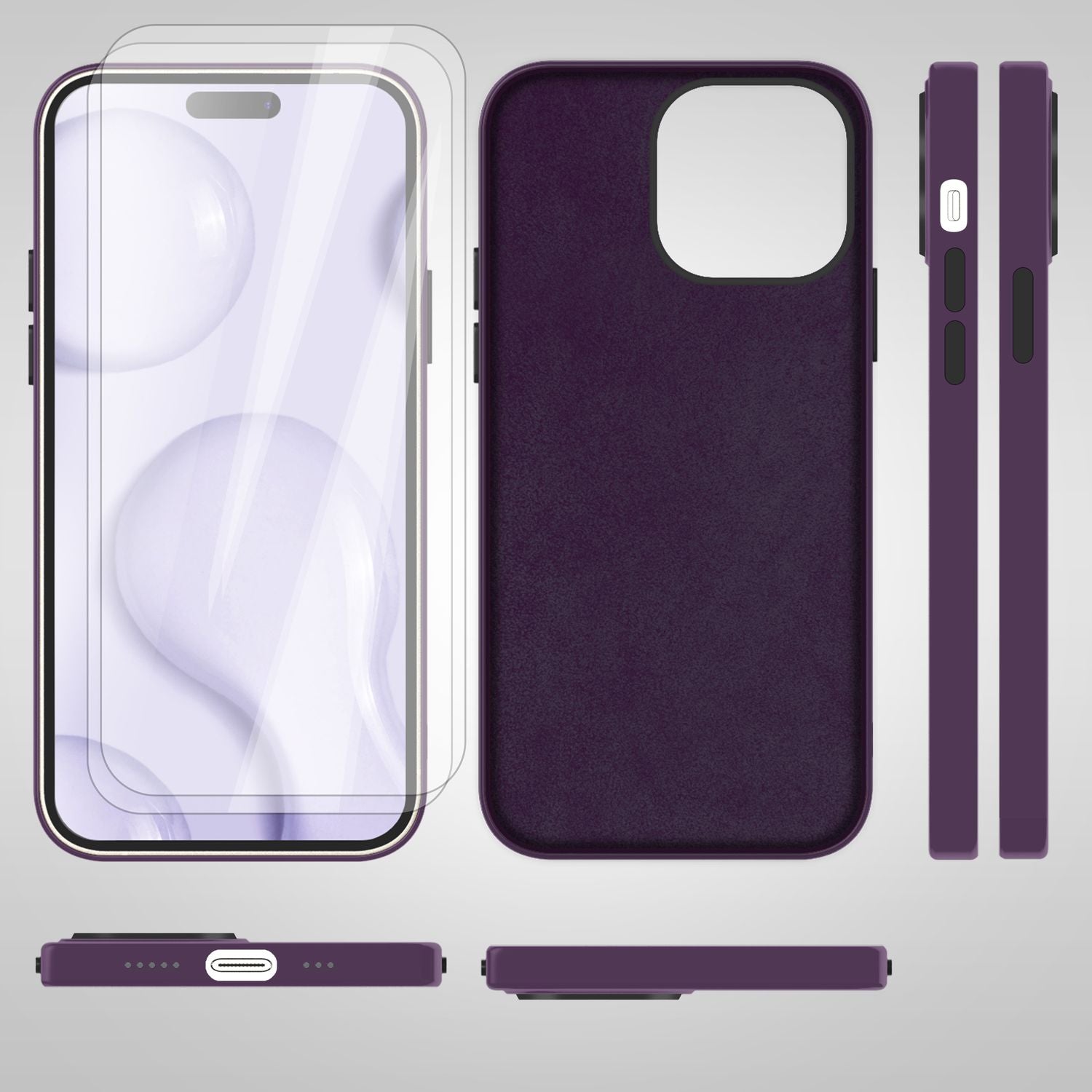 MagSafe Hülle mit 2x Schutz Glas für iPhone 14 Pro, Easy Clean Silikon Cover Burgunder NALIA Protective Hülle