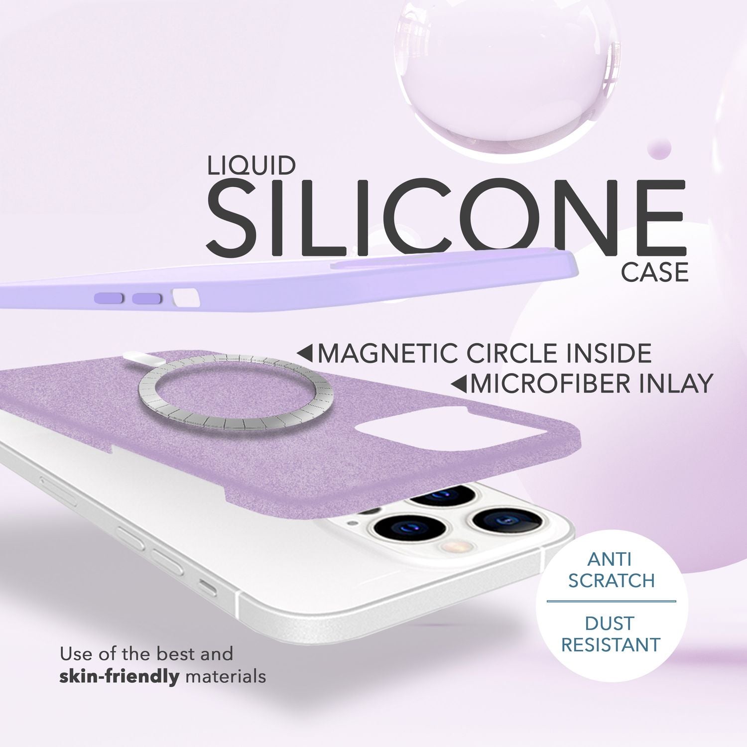 MagSafe Hülle mit 2x Schutz Glas für iPhone 14 Pro, Easy Clean Silikon Cover Lila NALIA Protective Hülle