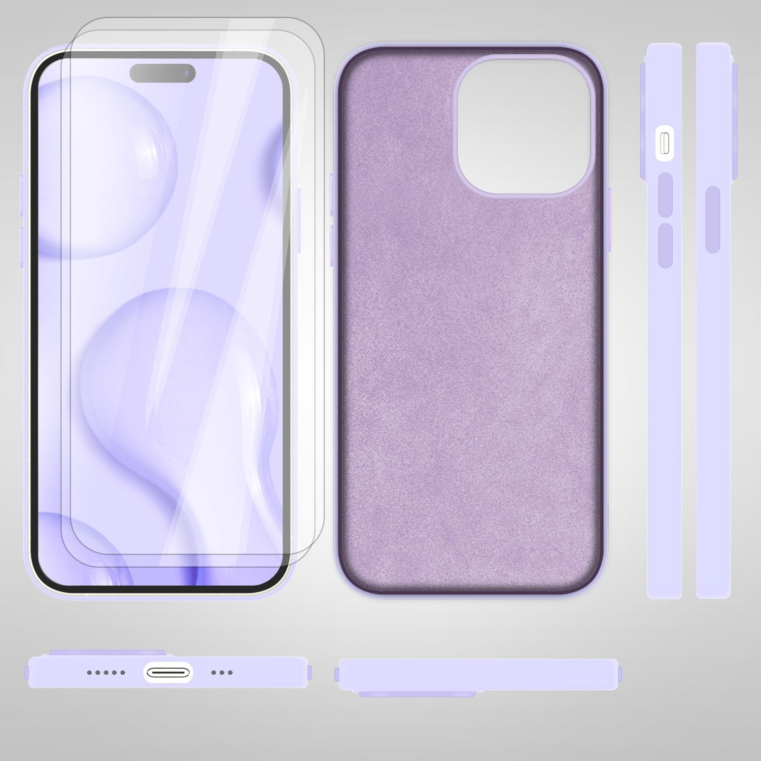 MagSafe Hülle mit 2x Schutz Glas für iPhone 14 Pro, Easy Clean Silikon Cover Lila NALIA Protective Hülle