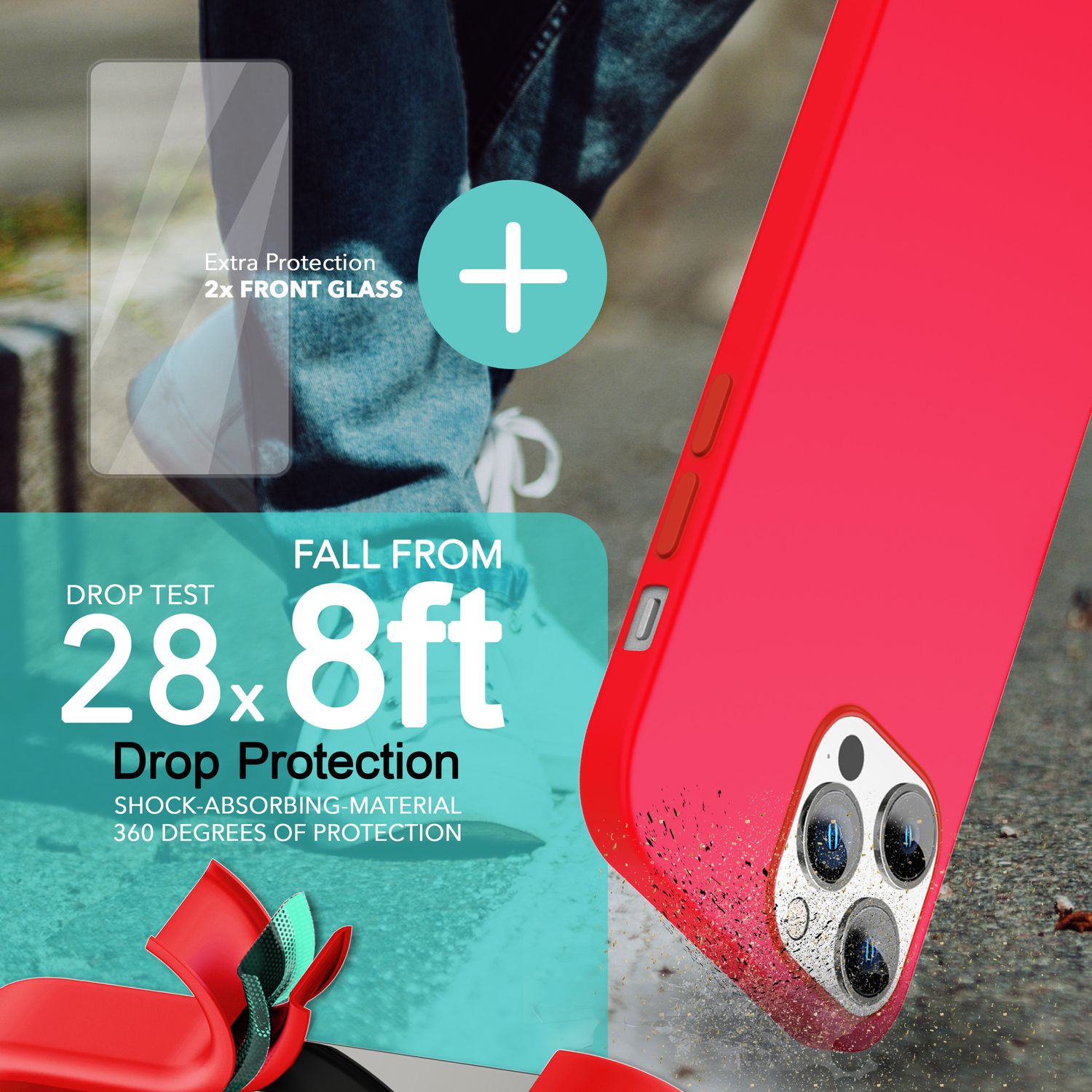 MagSafe Hülle mit 2x Schutz Glas für iPhone 14 Pro, Easy Clean Silikon Cover Rot NALIA Protective Hülle