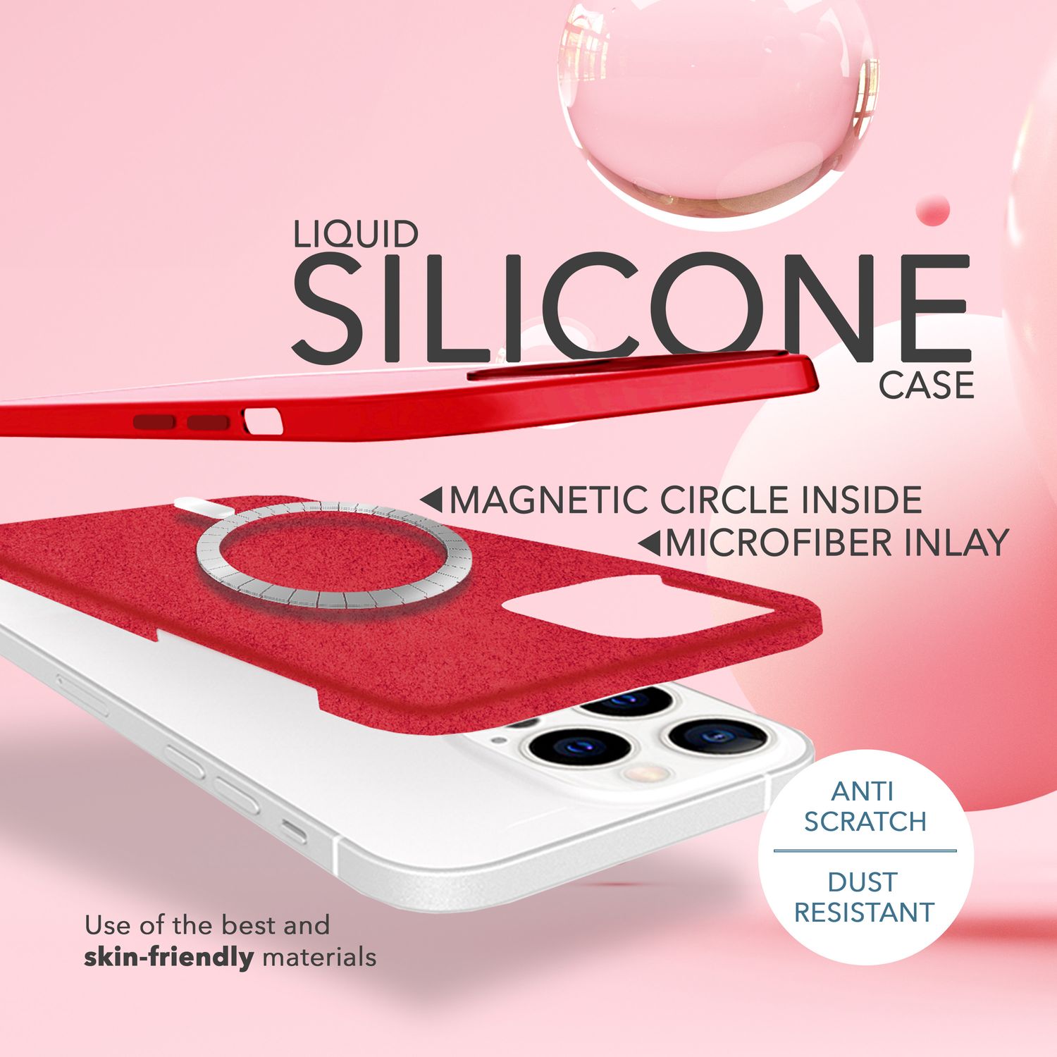 MagSafe Hülle mit 2x Schutz Glas für iPhone 14 Pro, Easy Clean Silikon Cover Rot NALIA Protective Hülle