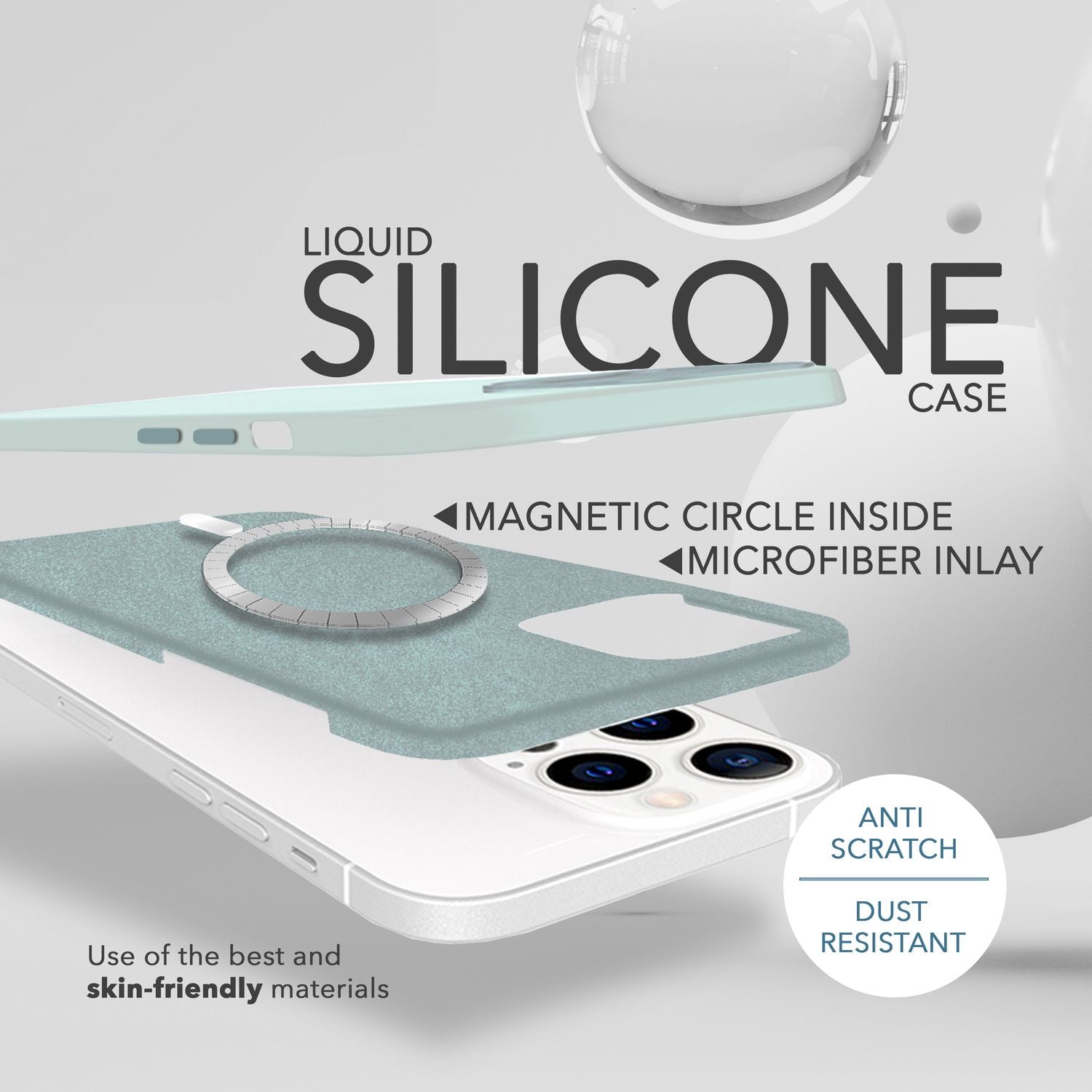 MagSafe Hülle mit 2x Schutz Glas für iPhone 14 Pro, Easy Clean Silikon Cover Grün NALIA Protective Hülle