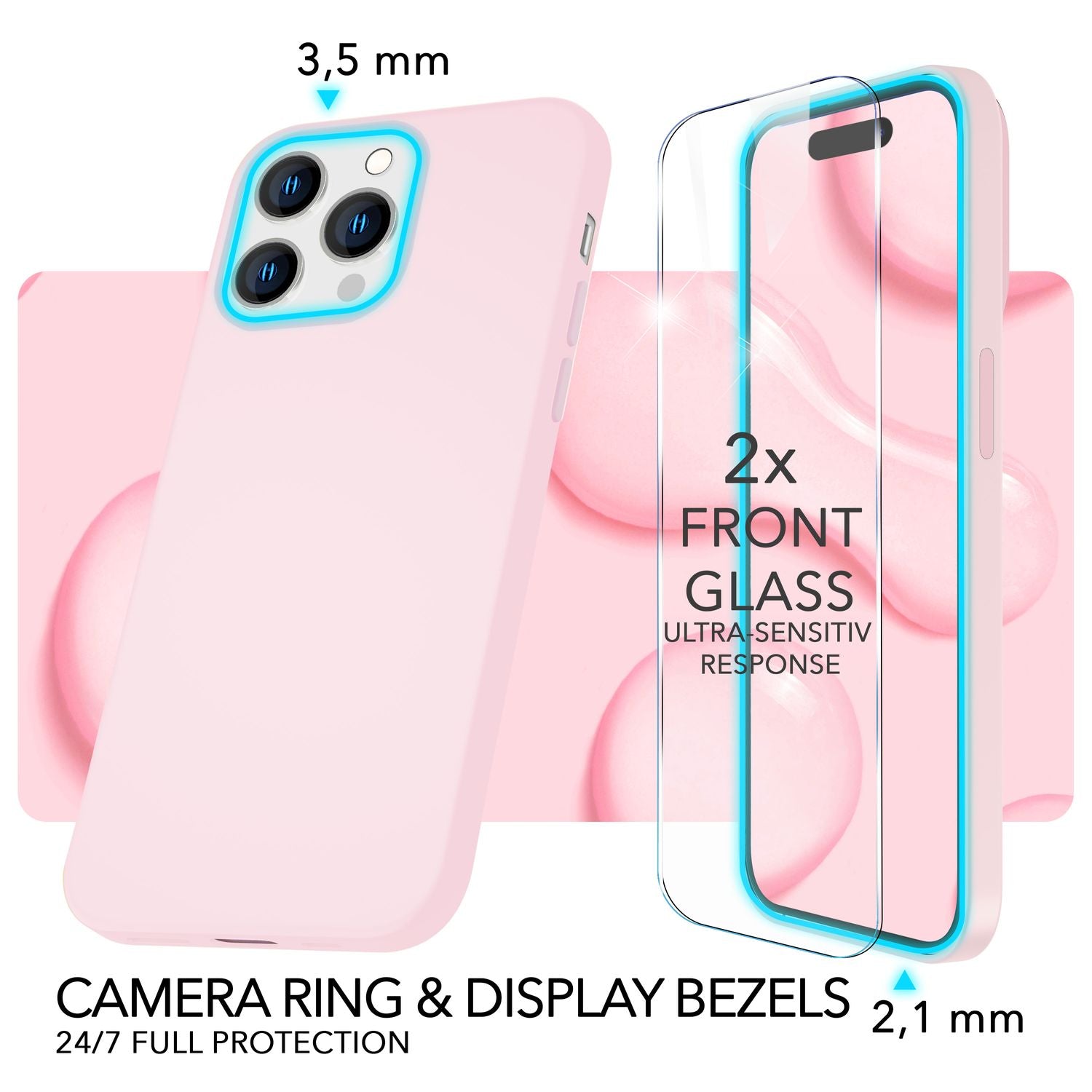 MagSafe Hülle mit 2x Schutz Glas für iPhone 14 Pro Max, Easy Clean Silikon Case Pink NALIA Protective Hülle