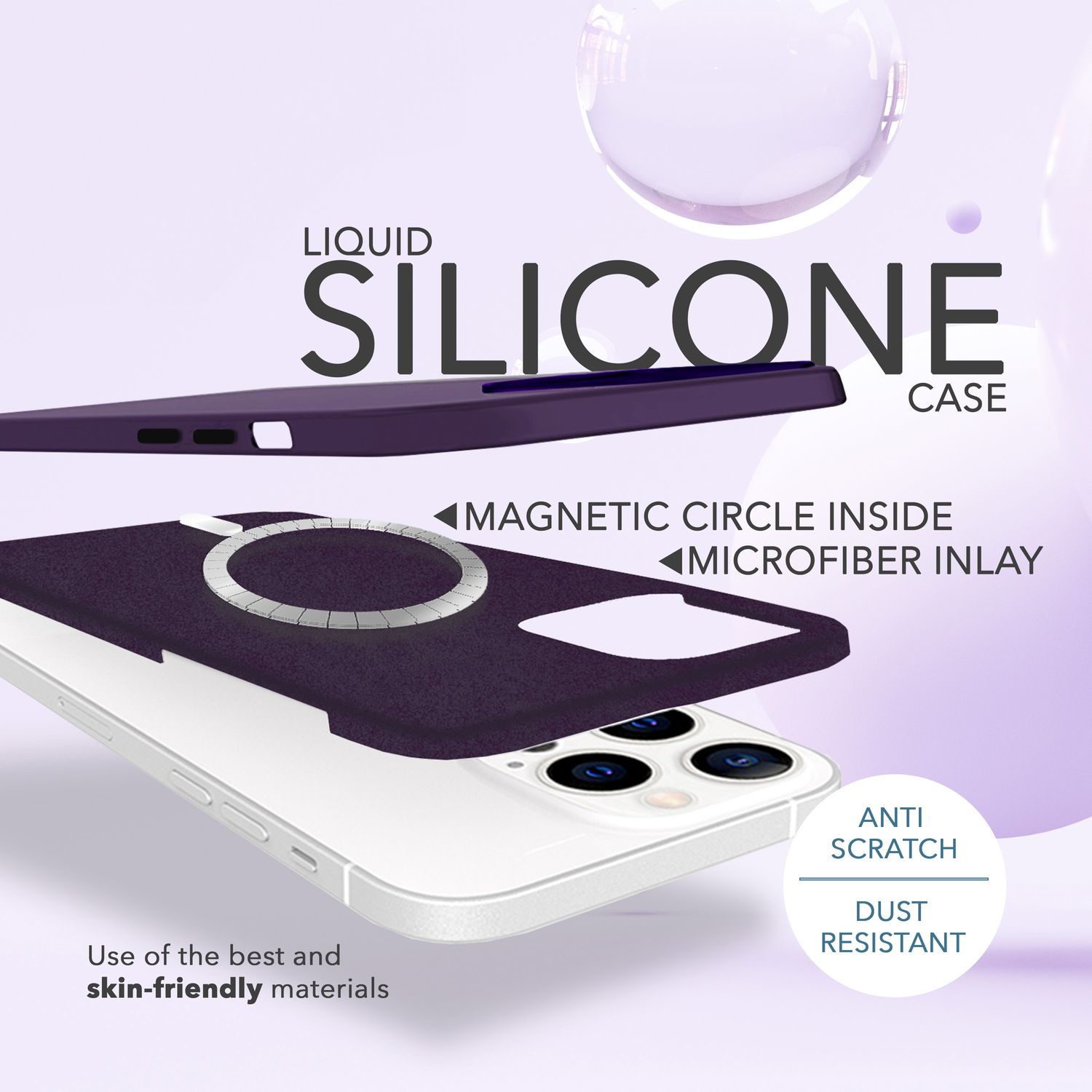 MagSafe Hülle mit 2x Schutz Glas für iPhone 14 Pro Max, Easy Clean Silikon Case Burgunder NALIA Protective Hülle