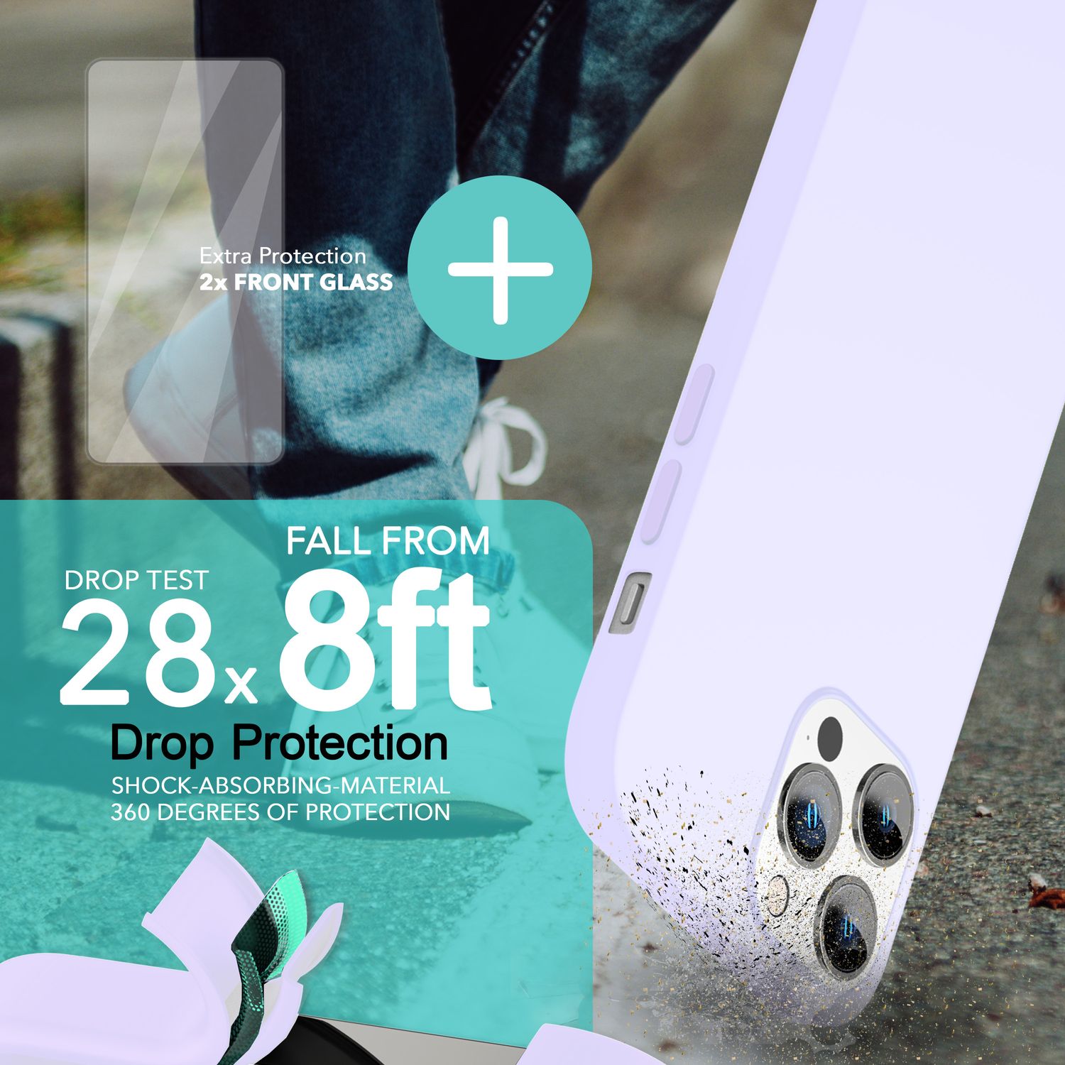 MagSafe Hülle mit 2x Schutz Glas für iPhone 14 Pro Max, Easy Clean Silikon Case Lila NALIA Protective Hülle