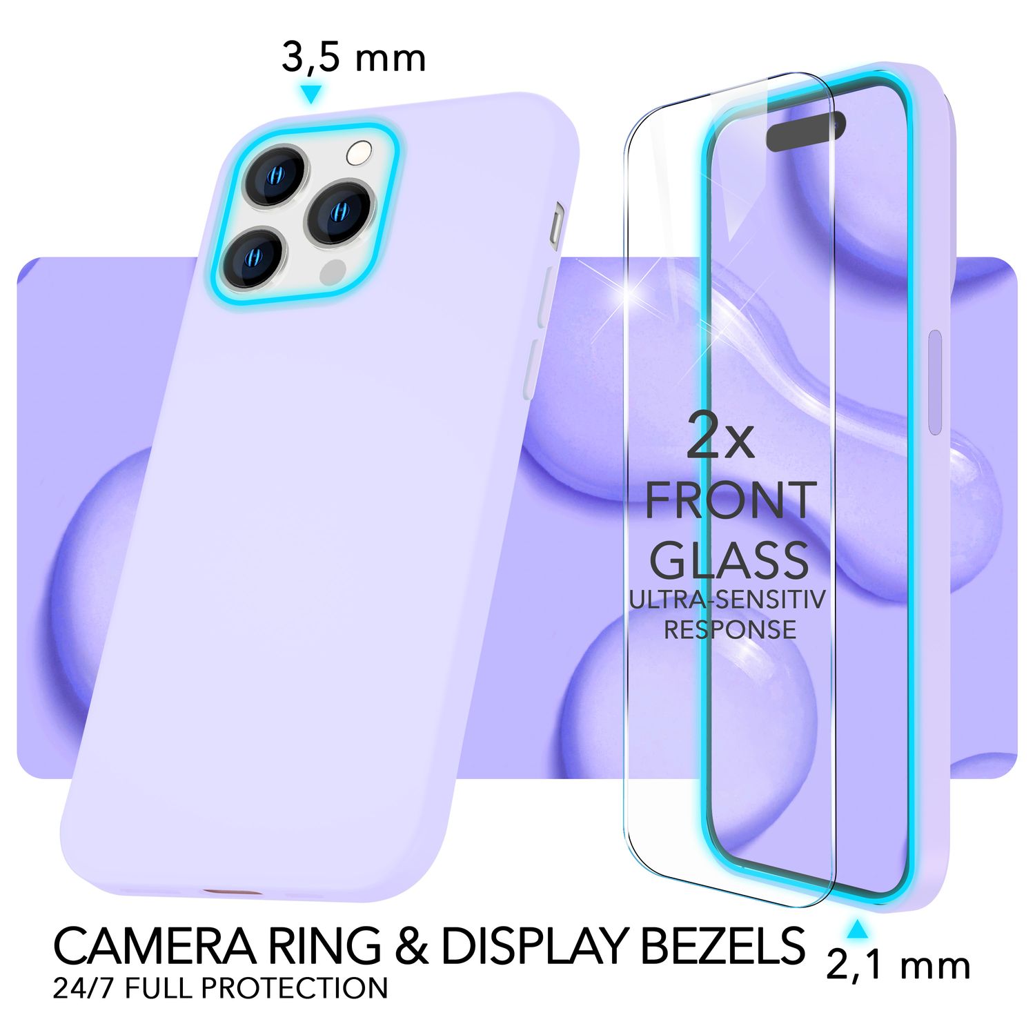 MagSafe Hülle mit 2x Schutz Glas für iPhone 14 Pro Max, Easy Clean Silikon Case Lila NALIA Protective Hülle