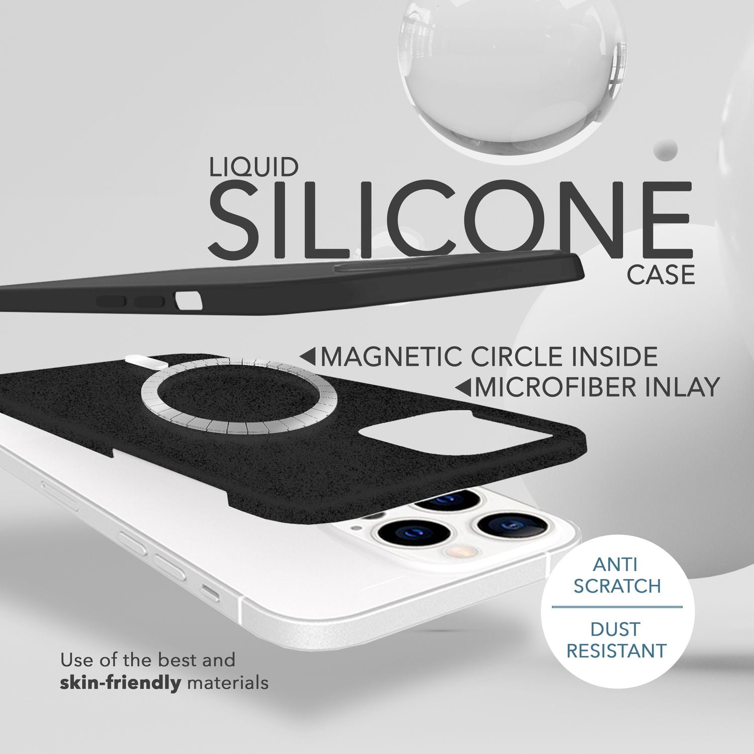 MagSafe Hülle mit 2x Schutz Glas für iPhone 14 Pro Max, Easy Clean Silikon Case Schwarz NALIA Protective Hülle