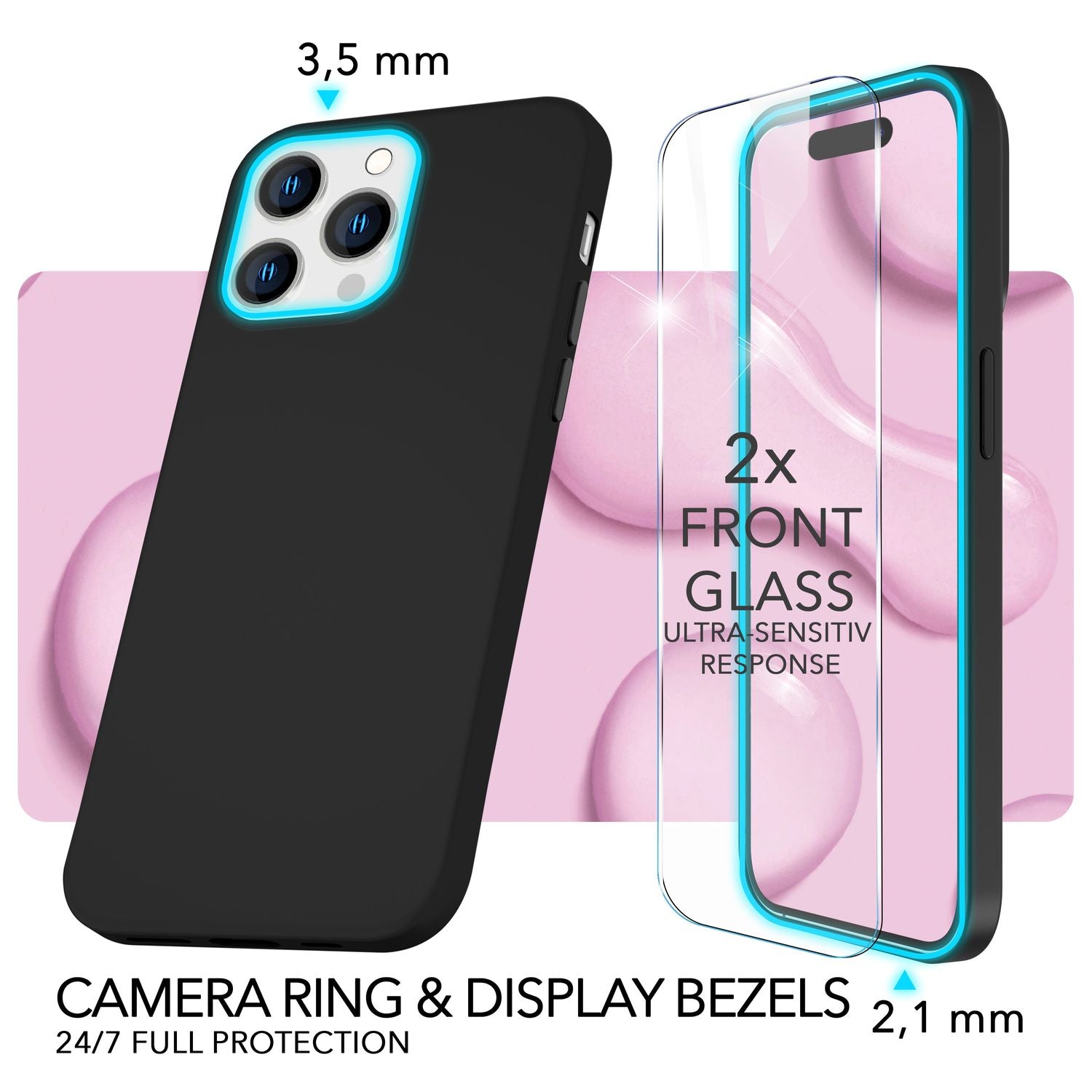 MagSafe Hülle mit 2x Schutz Glas für iPhone 14 Pro Max, Easy Clean Silikon Case Schwarz NALIA Protective Hülle