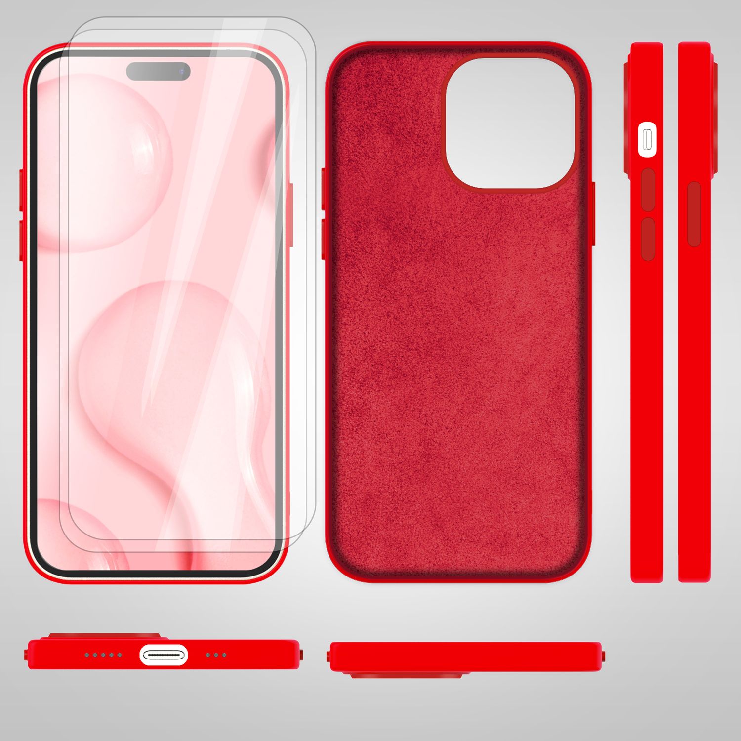 MagSafe Hülle mit 2x Schutz Glas für iPhone 14 Pro Max, Easy Clean Silikon Case Rot NALIA Protective Hülle