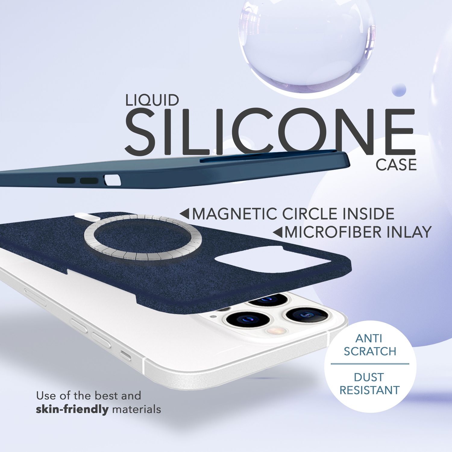 MagSafe Hülle mit 2x Schutz Glas für iPhone 14 Pro Max, Easy Clean Silikon Case Blau NALIA Protective Hülle