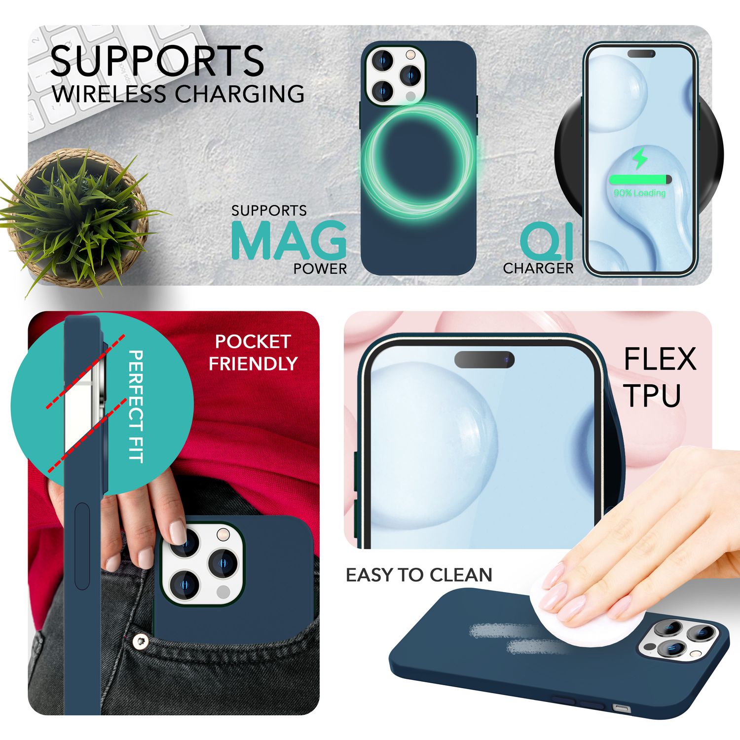 MagSafe Hülle mit 2x Schutz Glas für iPhone 14 Pro Max, Easy Clean Silikon Case Blau NALIA Protective Hülle
