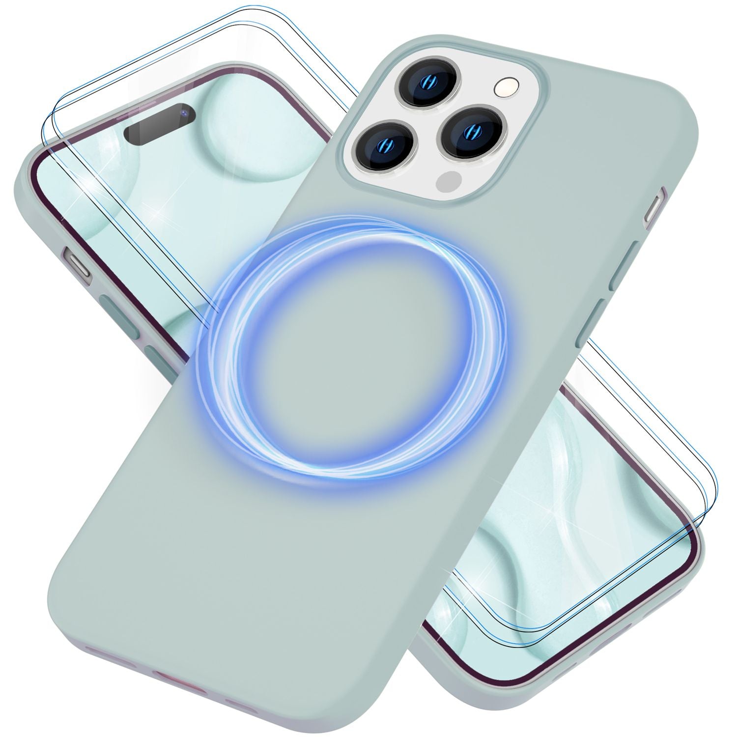 MagSafe Hülle mit 2x Schutz Glas für iPhone 14 Pro Max, Easy Clean Silikon Case Grün NALIA Protective Hülle