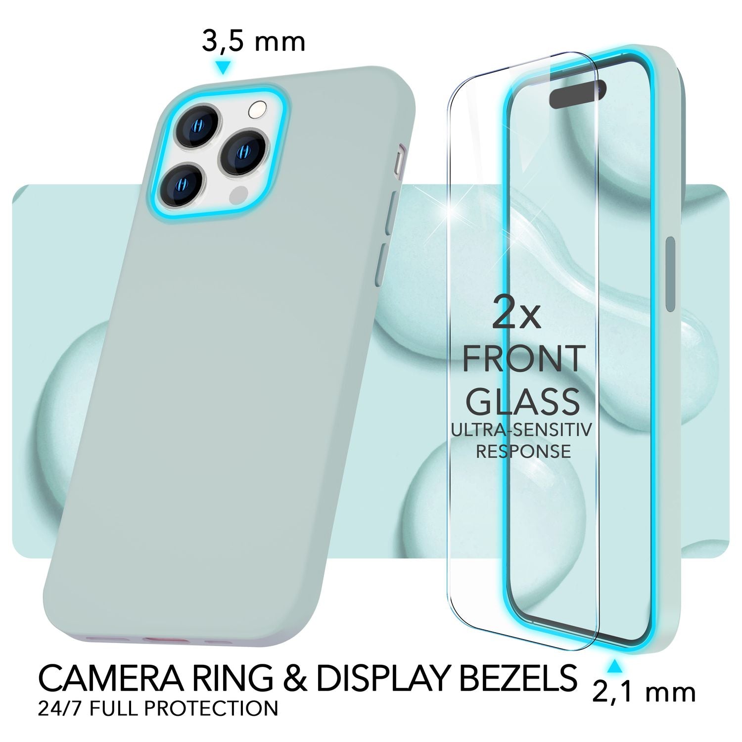 MagSafe Hülle mit 2x Schutz Glas für iPhone 14 Pro Max, Easy Clean Silikon Case Grün NALIA Protective Hülle