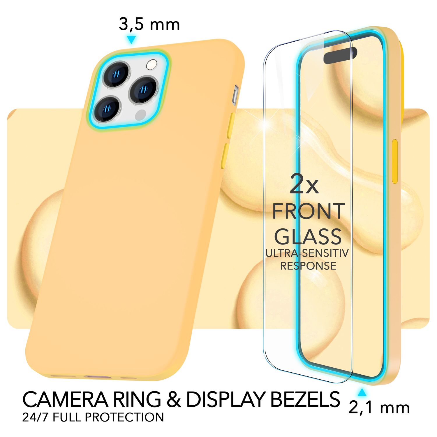 MagSafe Hülle mit 2x Schutz Glas für iPhone 14 Pro Max, Easy Clean Silikon Case Gelb NALIA Protective Hülle