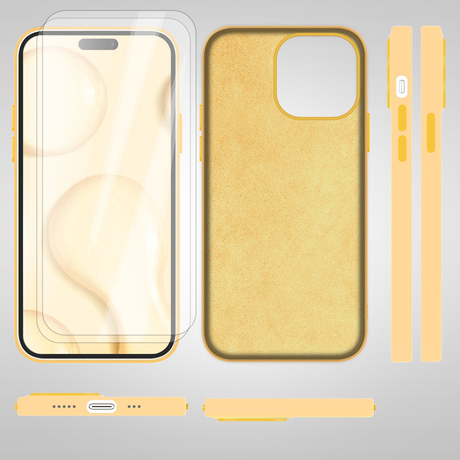 MagSafe Hülle mit 2x Schutz Glas für iPhone 14 Pro Max, Easy Clean Silikon Case Gelb NALIA Protective Hülle