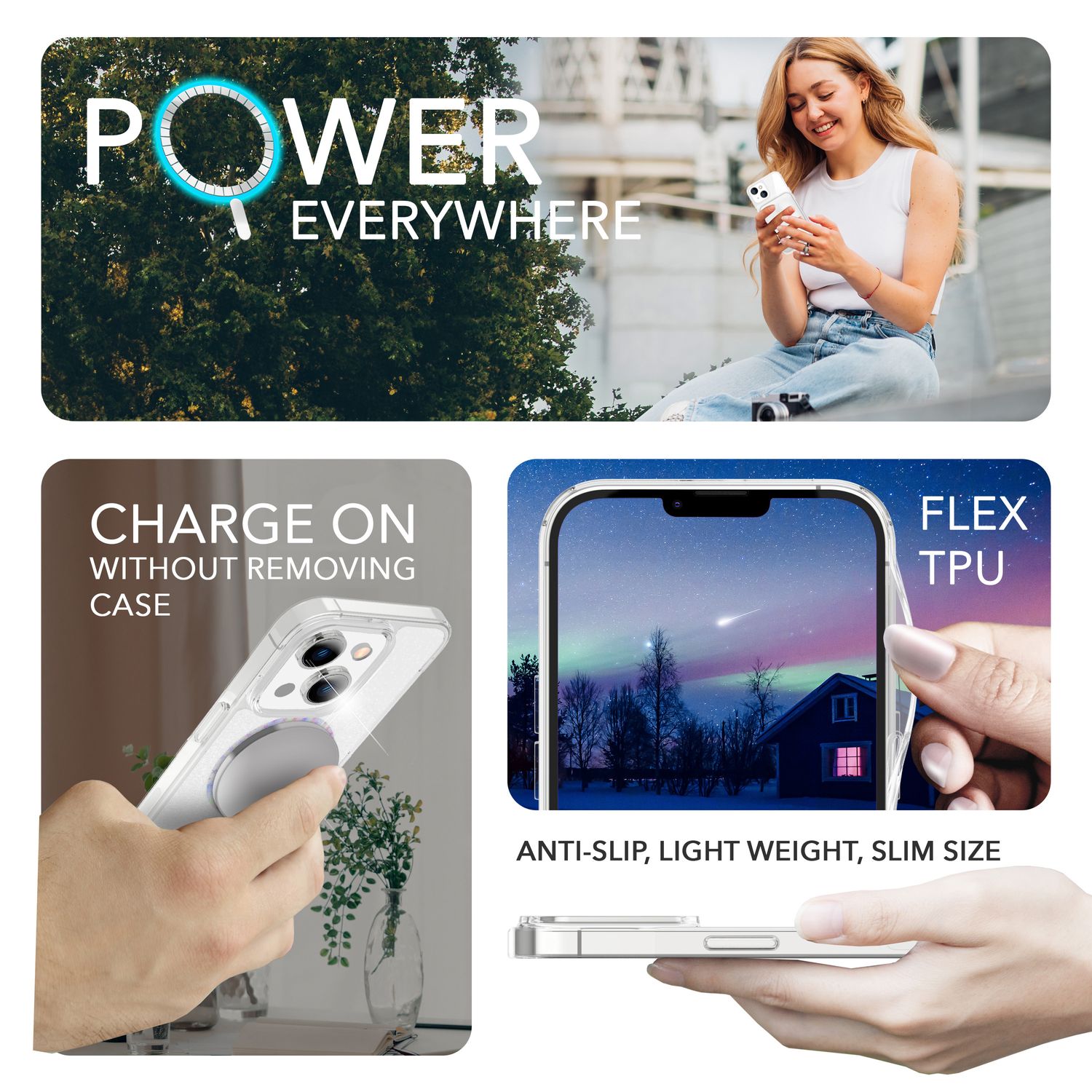 Glitzer-Hülle MagSafe und 2x Schutzglas für iPhone 14, Klar Display Folie Cover Default Title NALIA Transparente Hülle