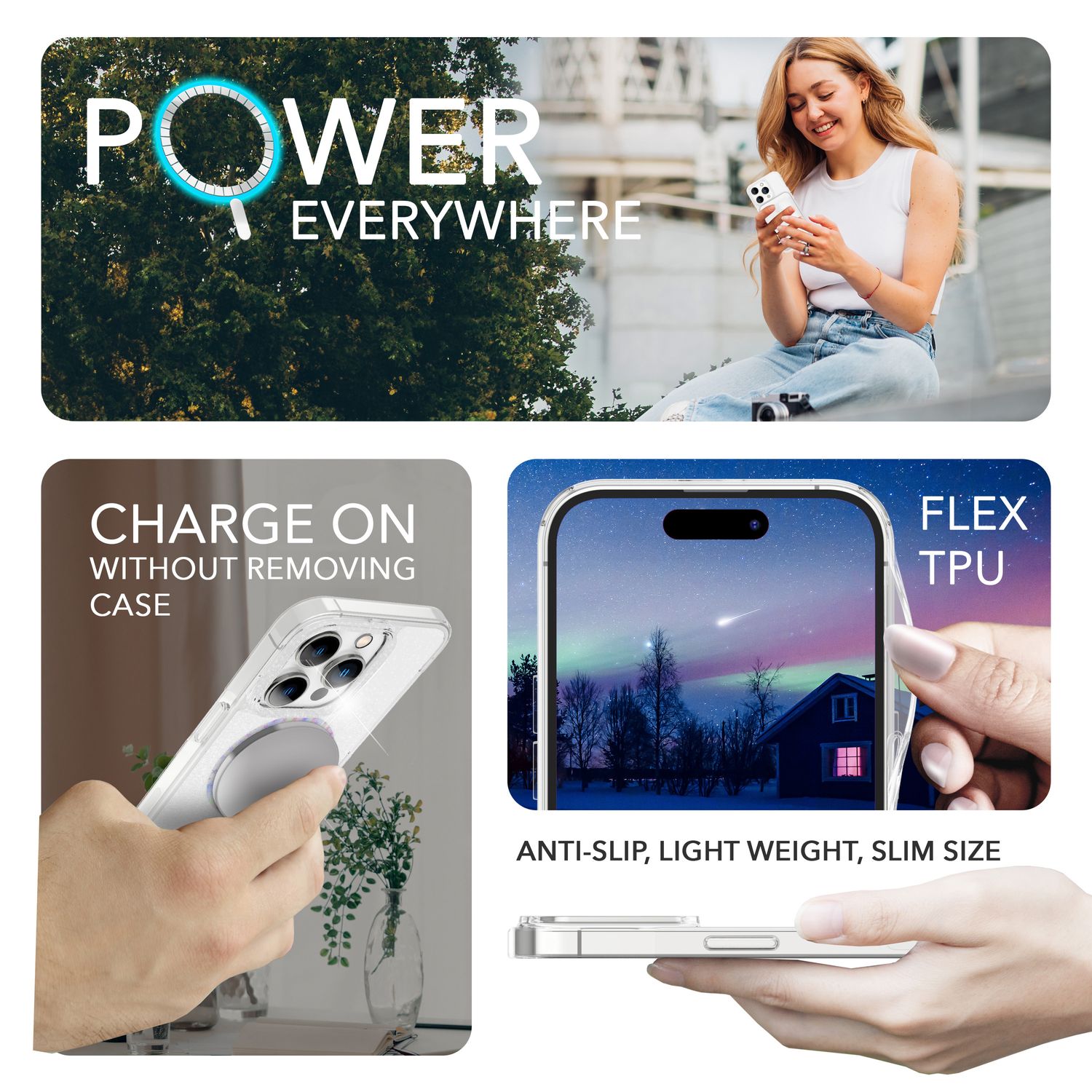 Glitzer-Hülle MagSafe und 2x Schutzglas für iPhone 14 Pro Max, Case Klar Folie Default Title NALIA Transparente Hülle