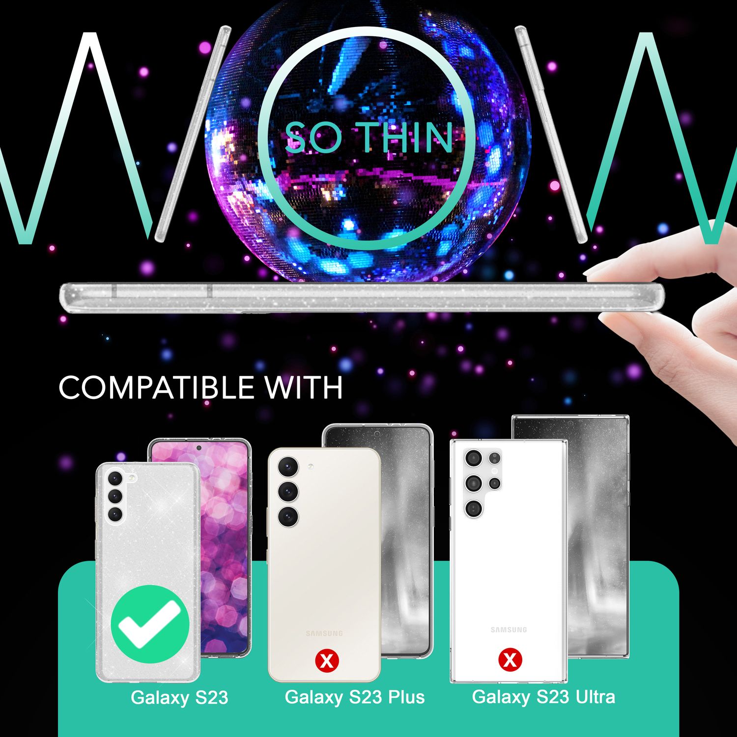 Glitzer Hülle für Samsung Galaxy S23, 2x Displayglas & Kameraschutz