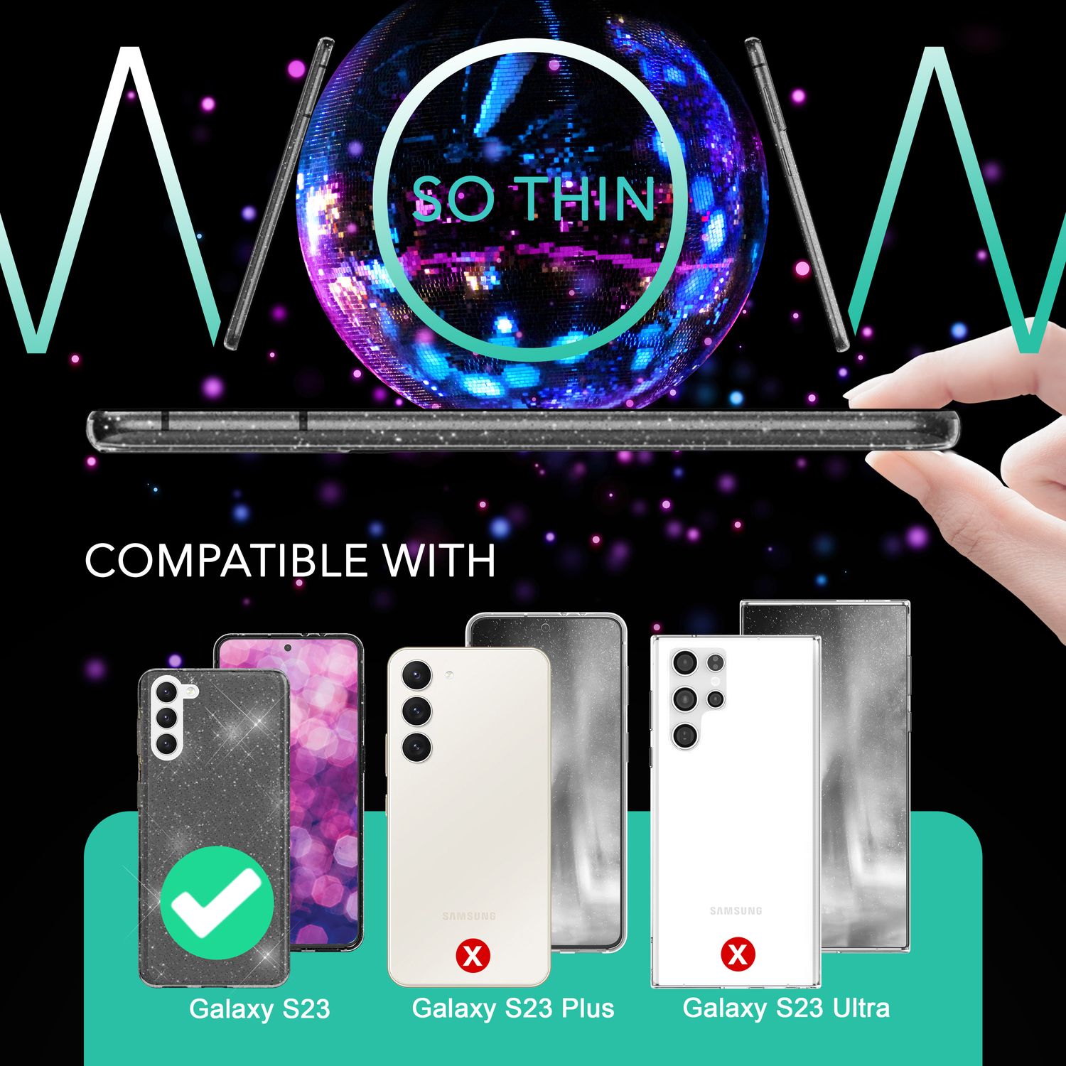 Glitzer Hülle für Samsung Galaxy S23, 2x Displayglas & Kameraschutz